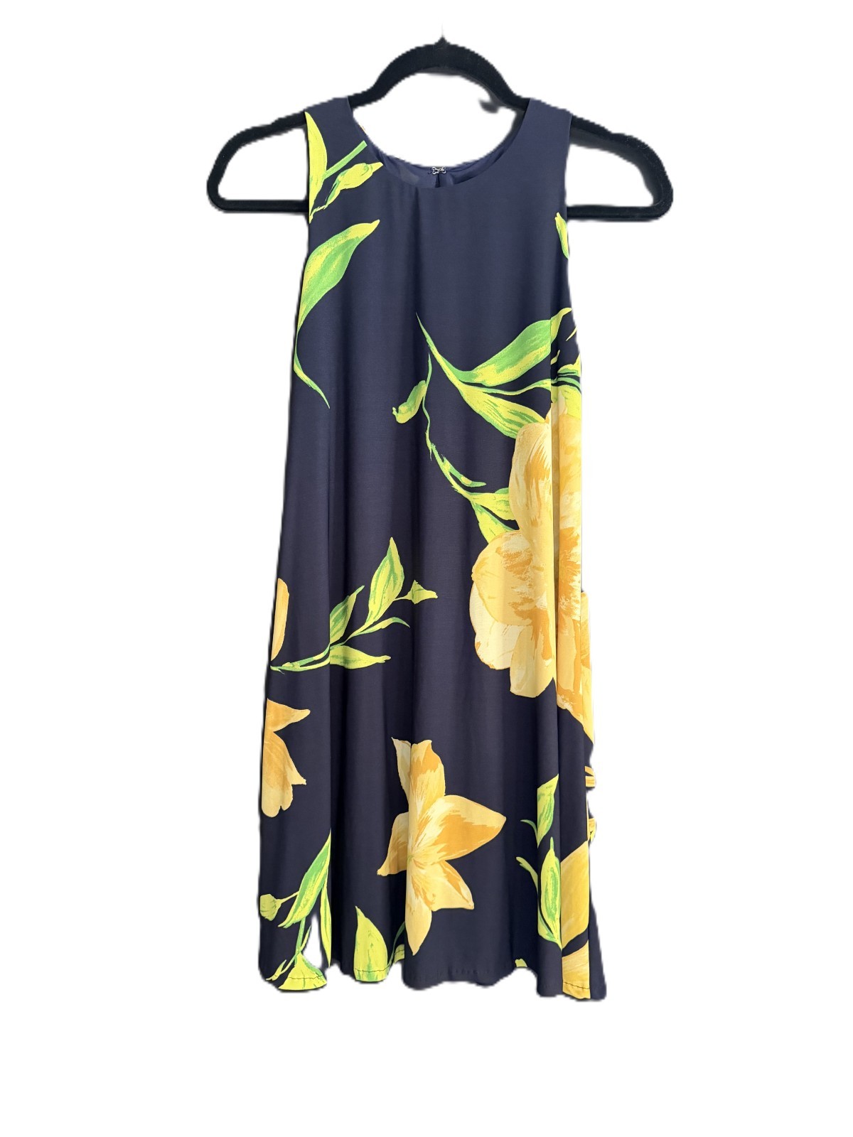 Ann Klein Sleeveless Mini Dress Navy Blue Yellow Green Floral Size 2