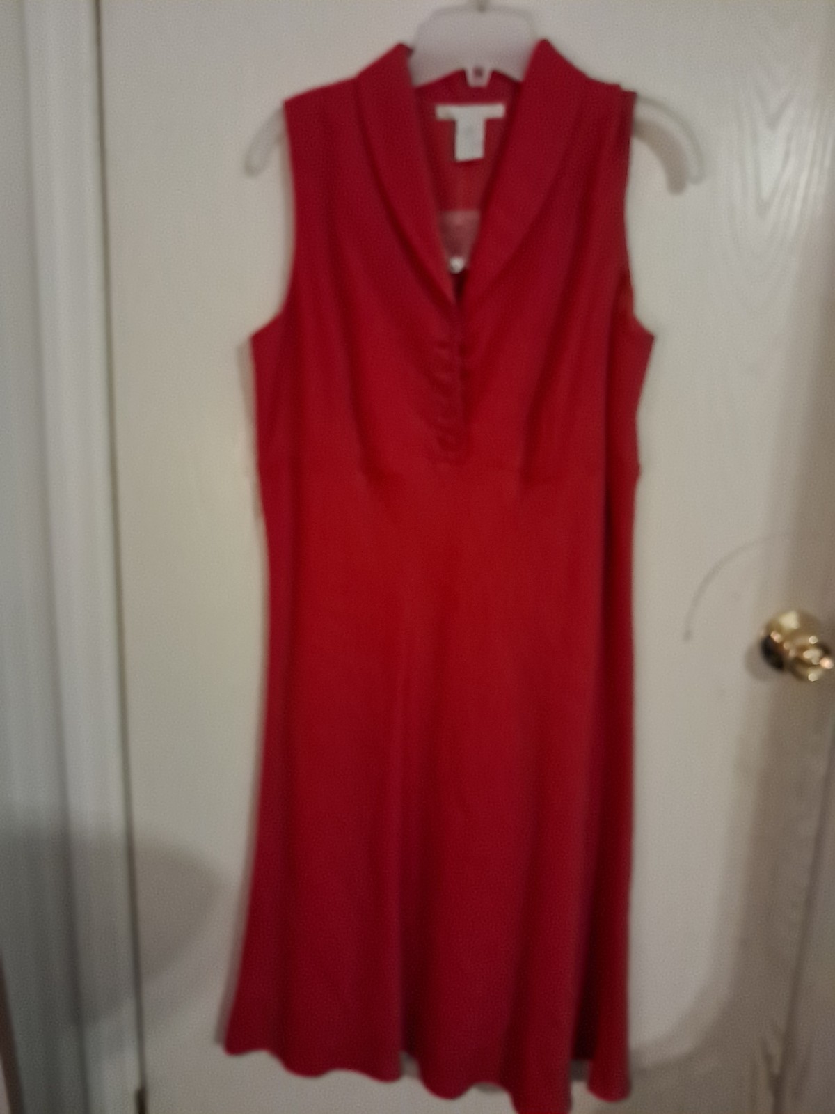 Sarah Spencer Dress 8 Red Linen Blend Sleeveless Soft Lapel Covered Buttons Midi
