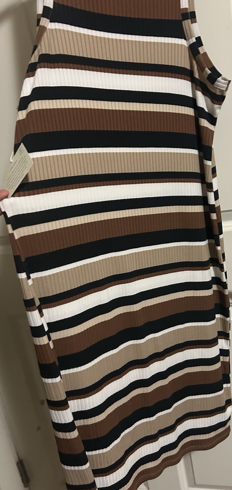 No Boundaries Brown Black Beige White Striped Ribbed Knit Shift Dress L