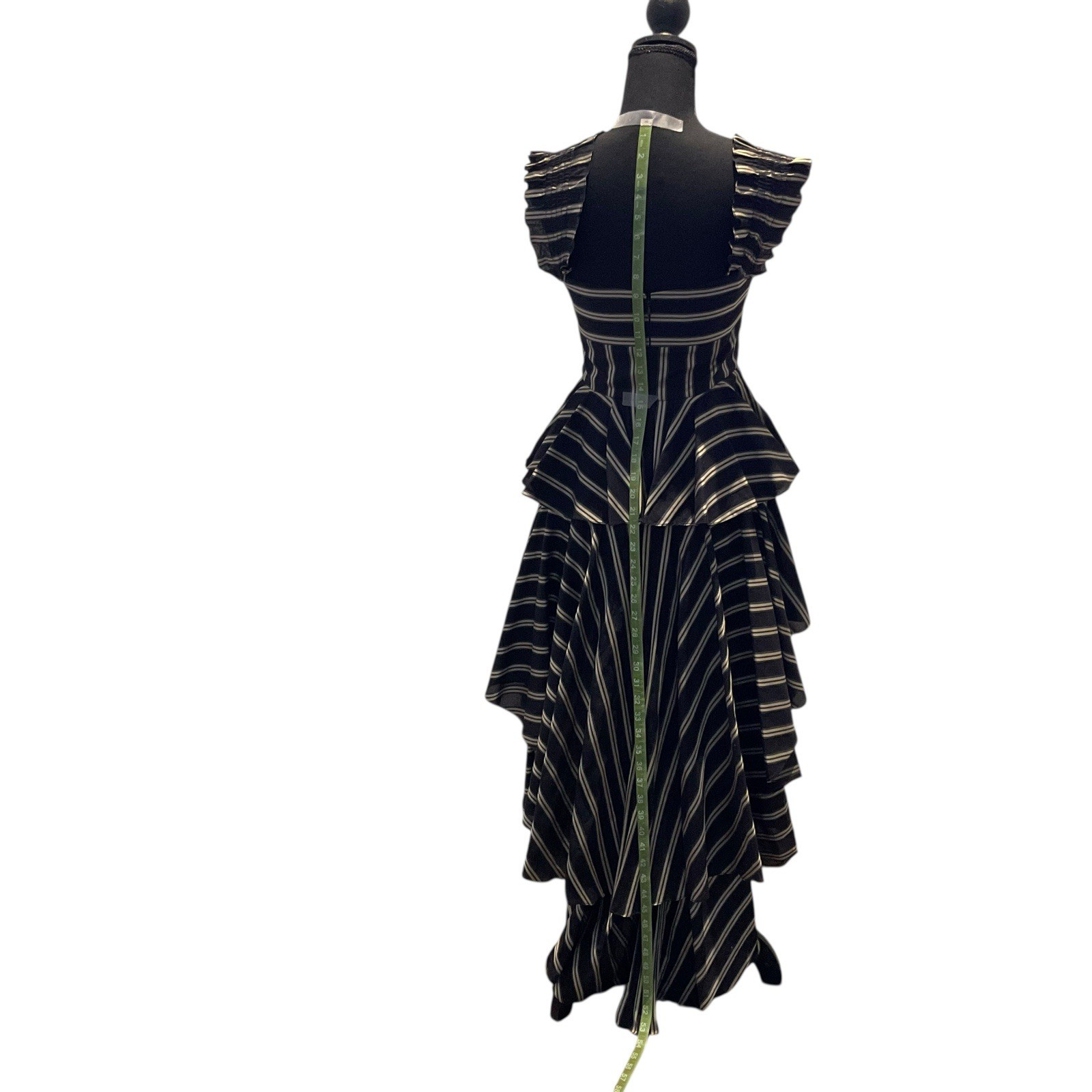 Caroline Constas Tiered High- Low Layered Dress Striped Bow Ruffle Brown Small