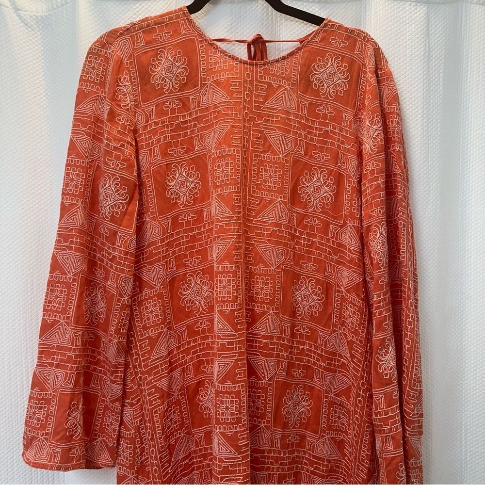 Zara Tunic Maxi Dress All Over Embroidered Pattern Orange Size L