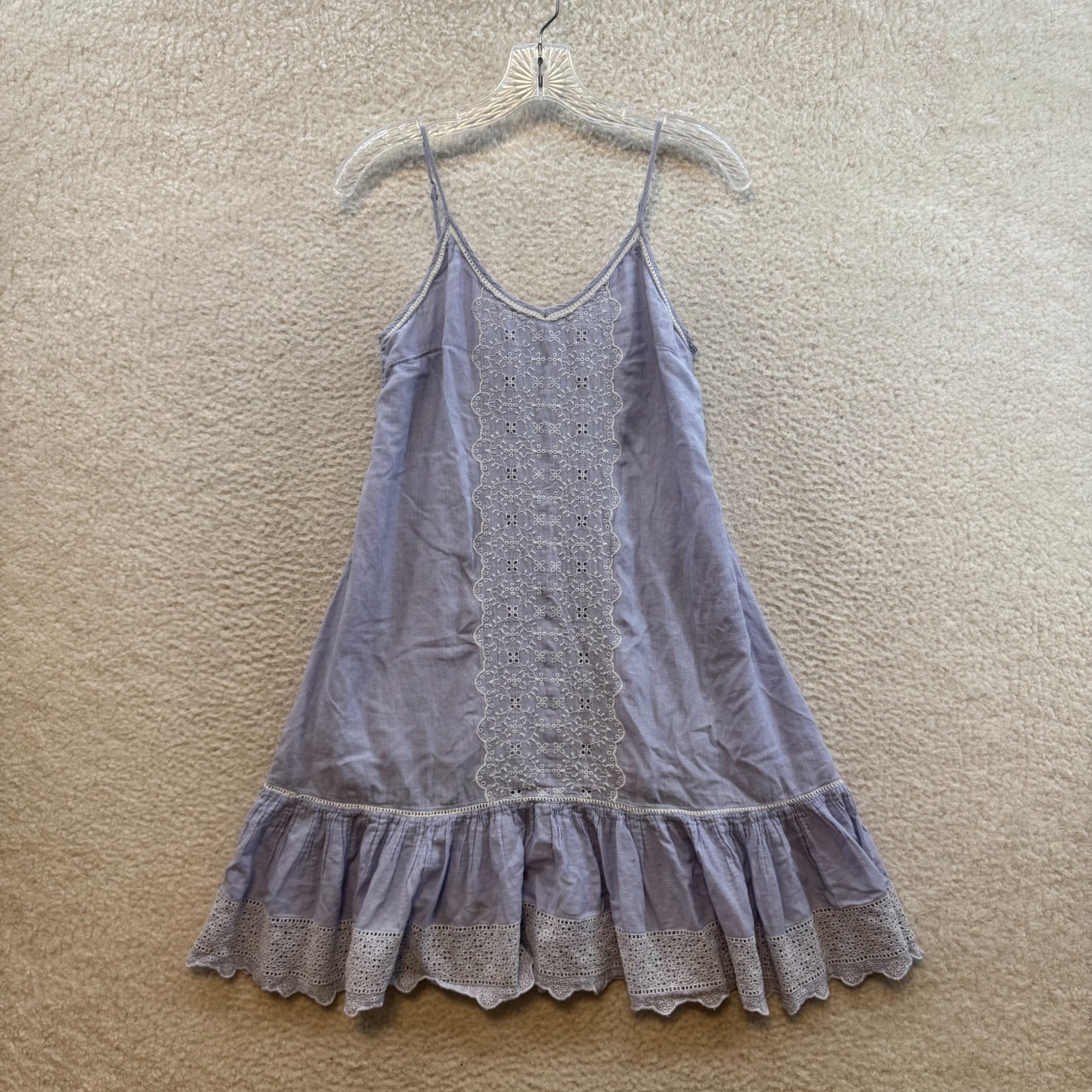 Mini Dress Small Periwinkle Blue Embroidered Flowy Ruffle Cottagecore Coquette
