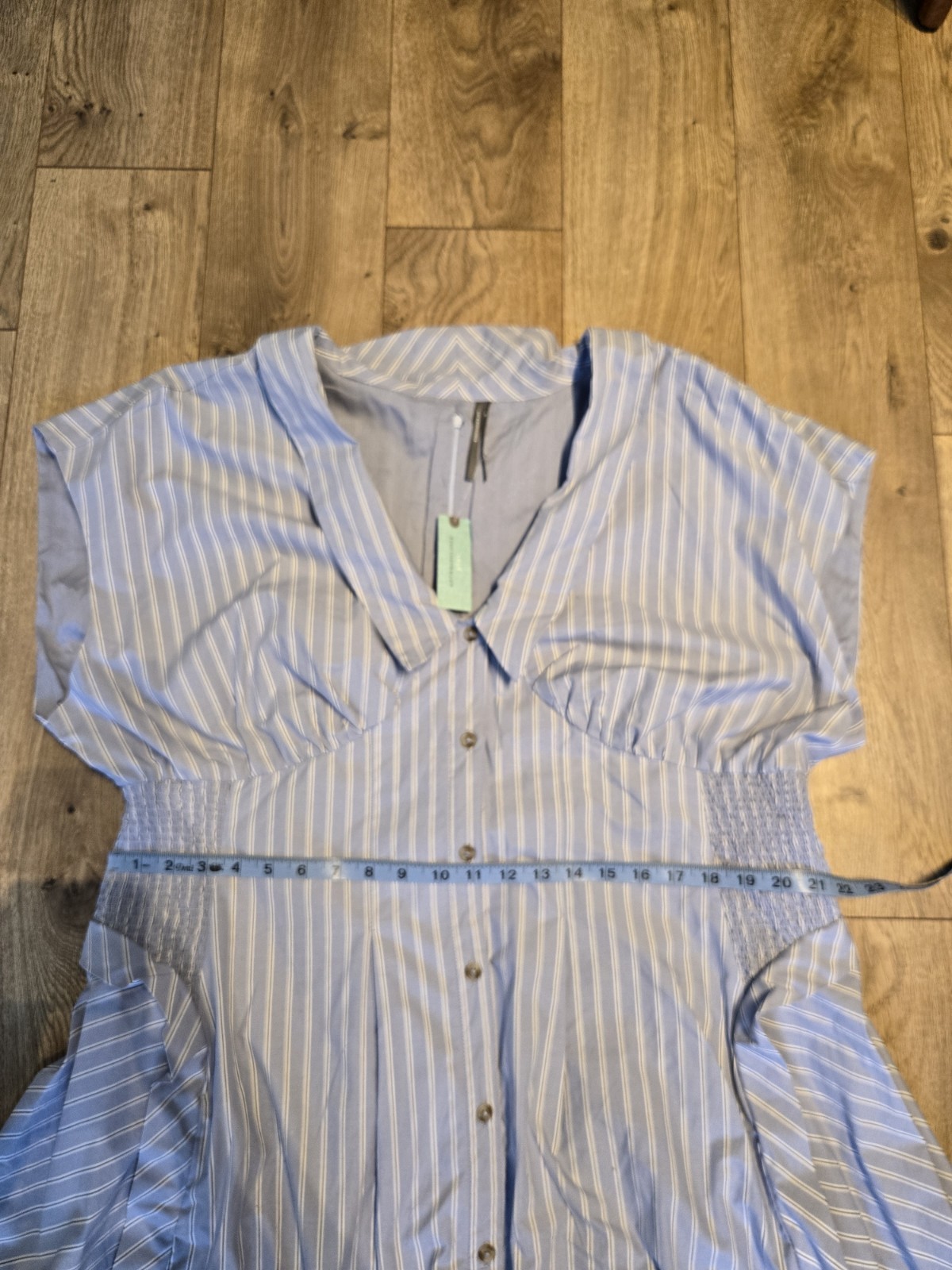 Anthropologie Tobie Button Front Pleated Shirt dress Size 2X Stripe Cottage Blue