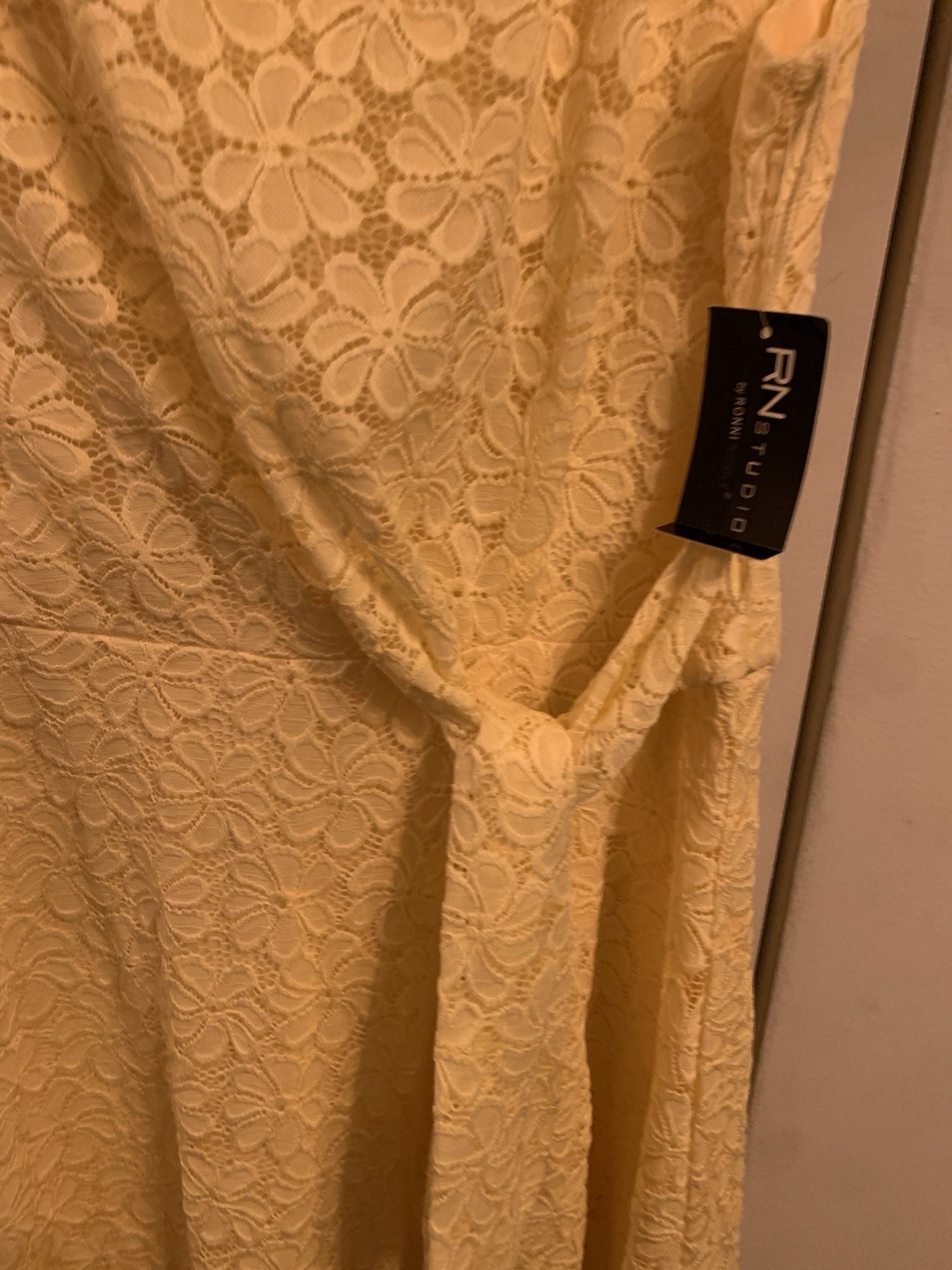 Rn Studio Womens Plus Size 12 Lined Yellow Lace Side Tie Dress NWT