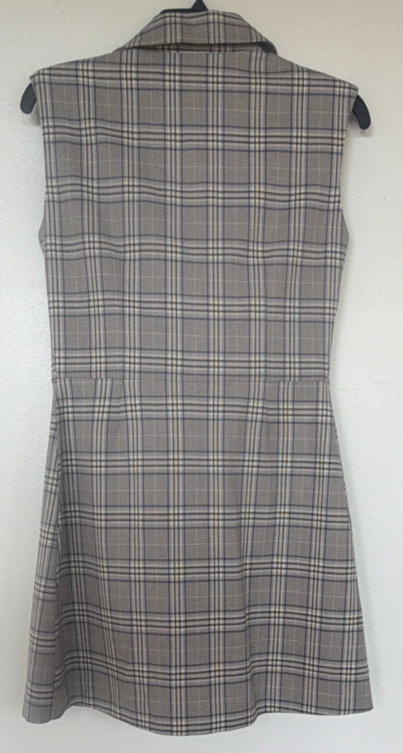 Open Edit Plaid Sleeveless Collared Button Sheath Dress Gray Black Medium