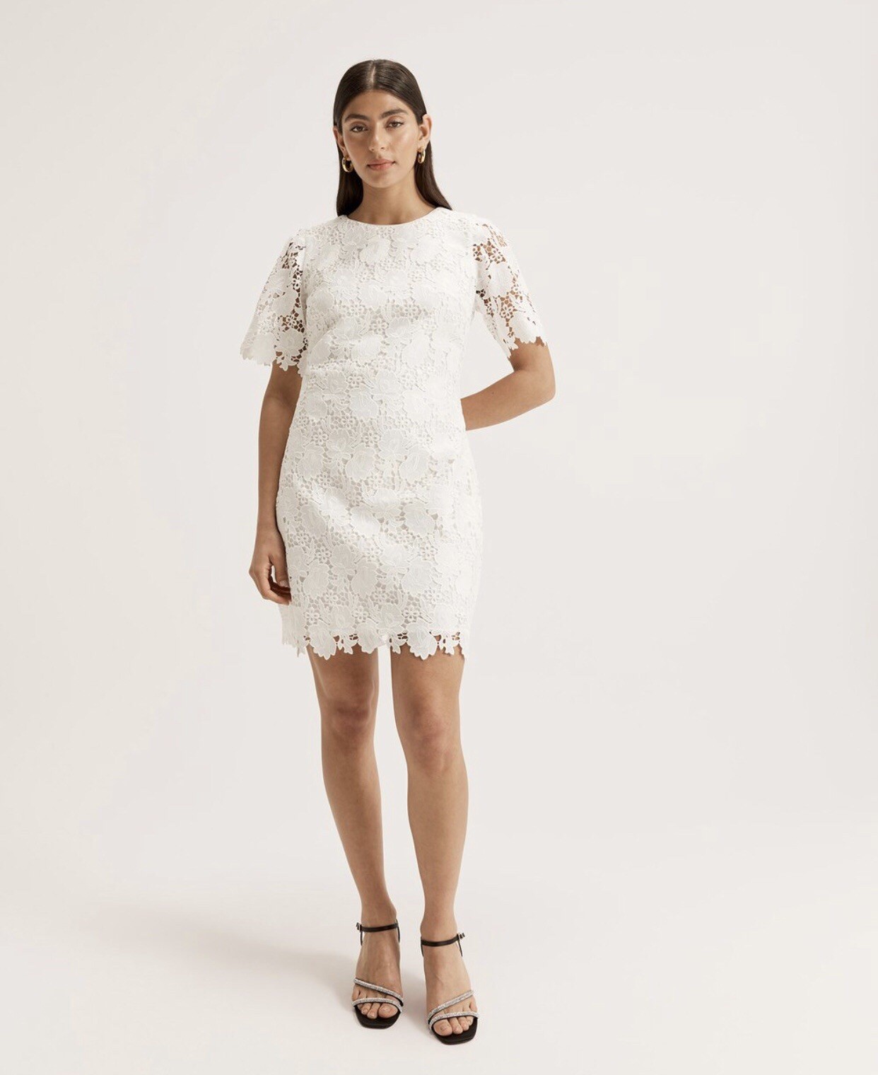 Review Size 12 BRAND NEW Trina A-line Ivory Lace Dress Fully Lined Short Sleeves