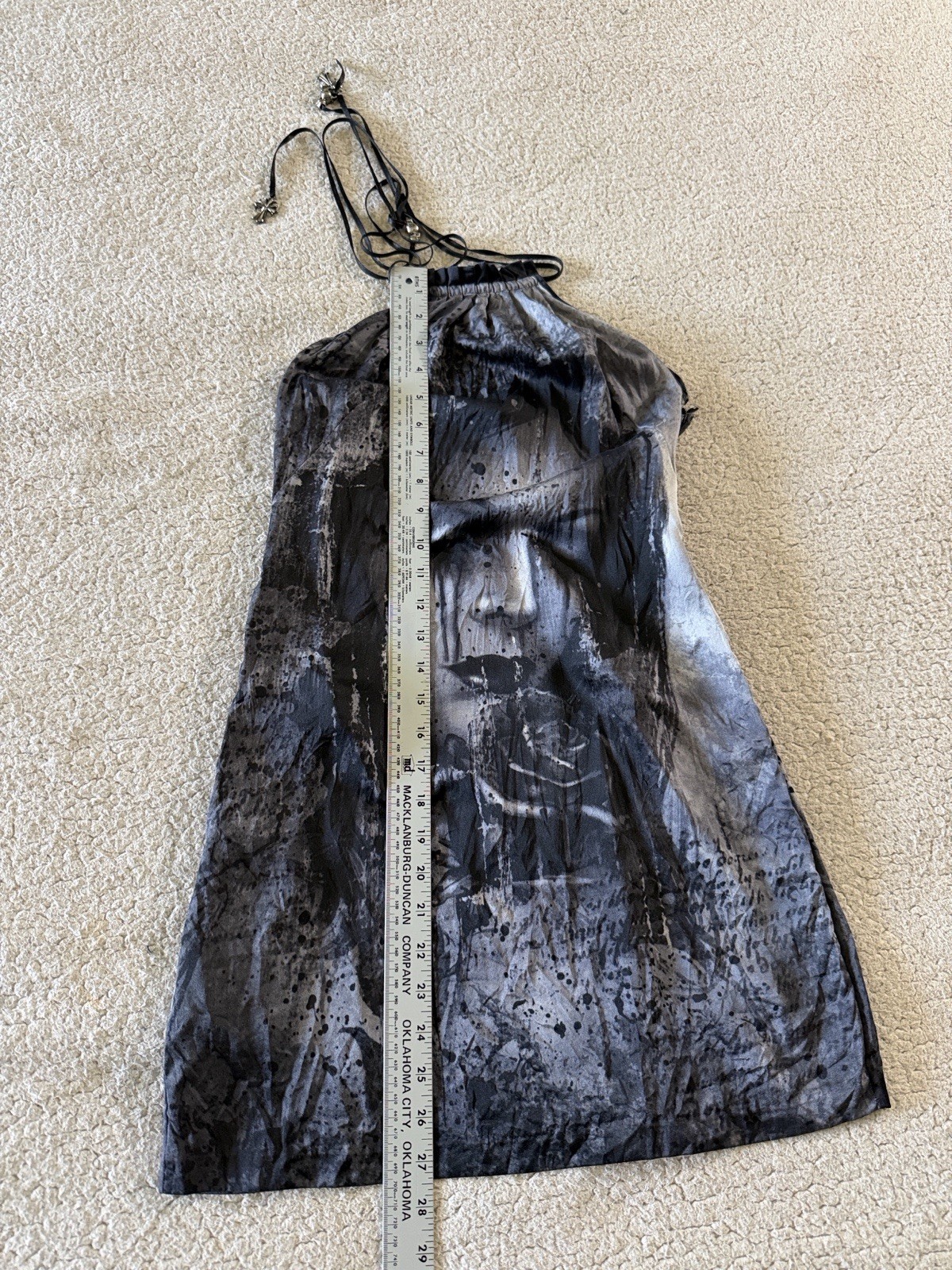 Affliction Black Premium Silk Halter Mini Dress with Monochrome Face Graphic 4