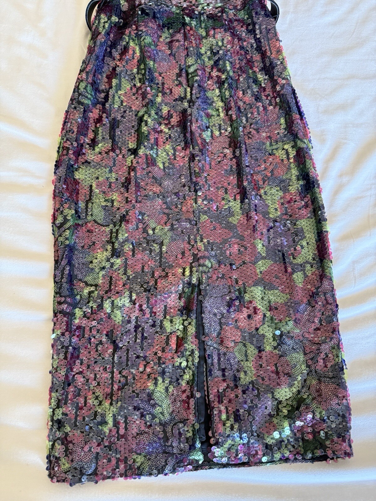Dress the Population Nicole Sequined Deep Plum Midi Dress Pencil Belted Small S