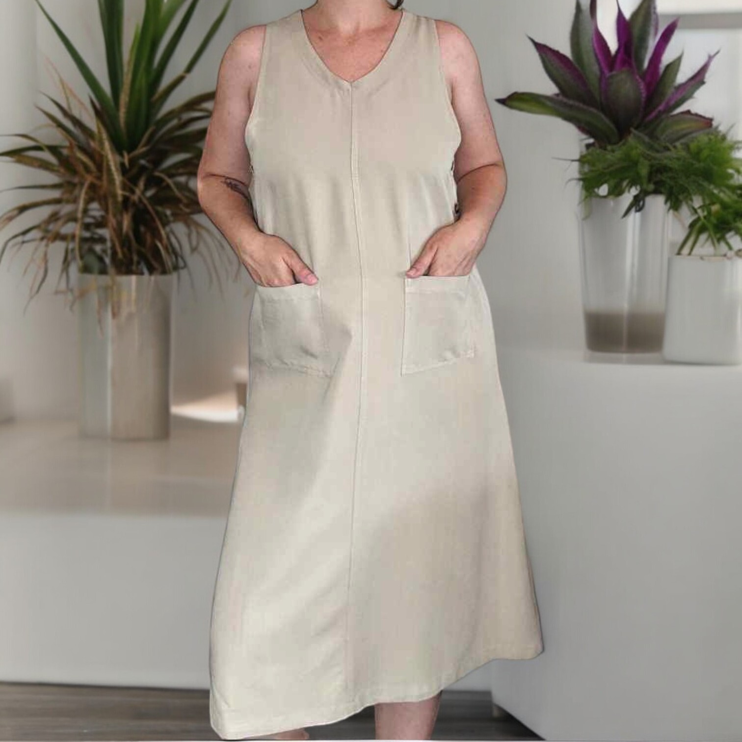 Vintage Dresses; 9s TY Original Wear Beige Midi Dress Size 12 Petite