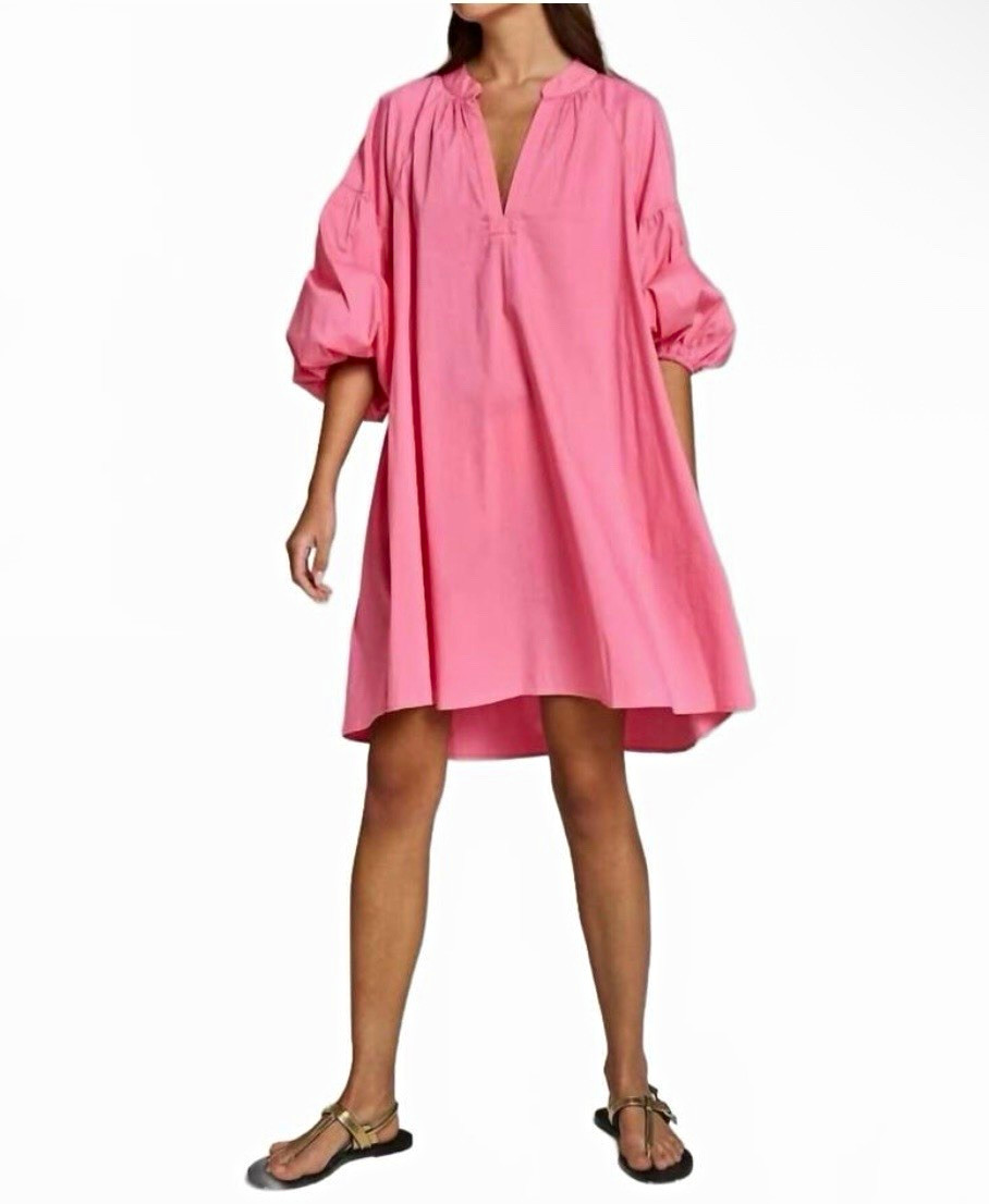 Devotion Twins Hot Pink Solid Azuritis Tunic Bubble Sleeve Asymmetrical Dress M