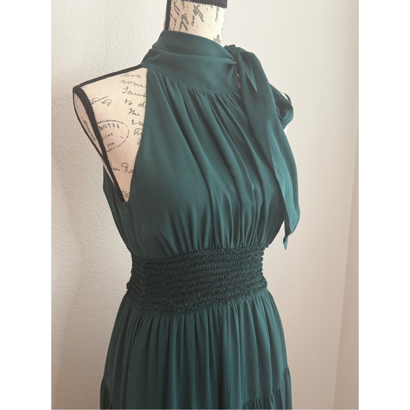 Ulla Johnson Maya Silk Chiffon Everglade Halter Midi Dress Smocked Waist | 4