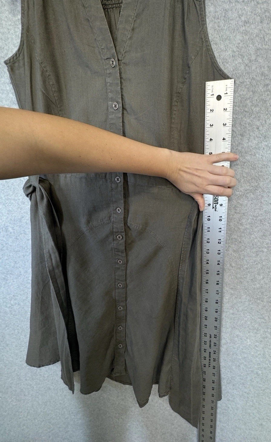 Malvin 100% Linen Sleeveless Button Midi Dress S Gray Belted Fit Flare Casual