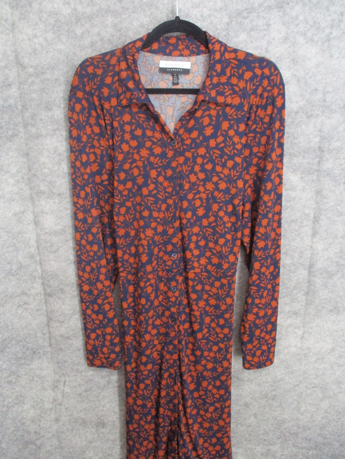 Eloquii Midi Shirt Dress Size 20 Tan Navy Floral Long Sleeve Belted Button Up