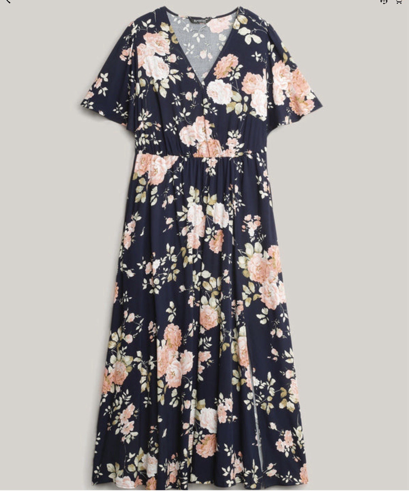 BloomChic Navy Blue Floral V-Neck Flutter Short Sleeve Maxi Dress 3XL NWT