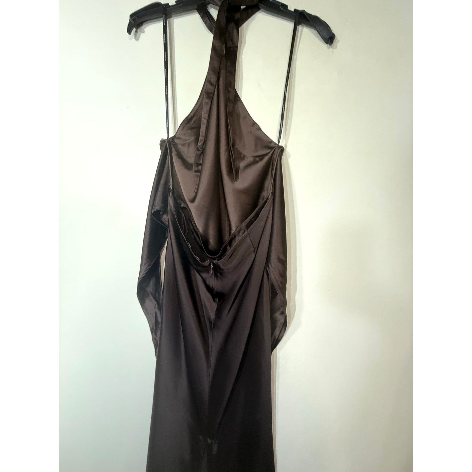 Retrofete Ester Brown Satin TieBack Sheath Formal Dress, Prom Wedding Large