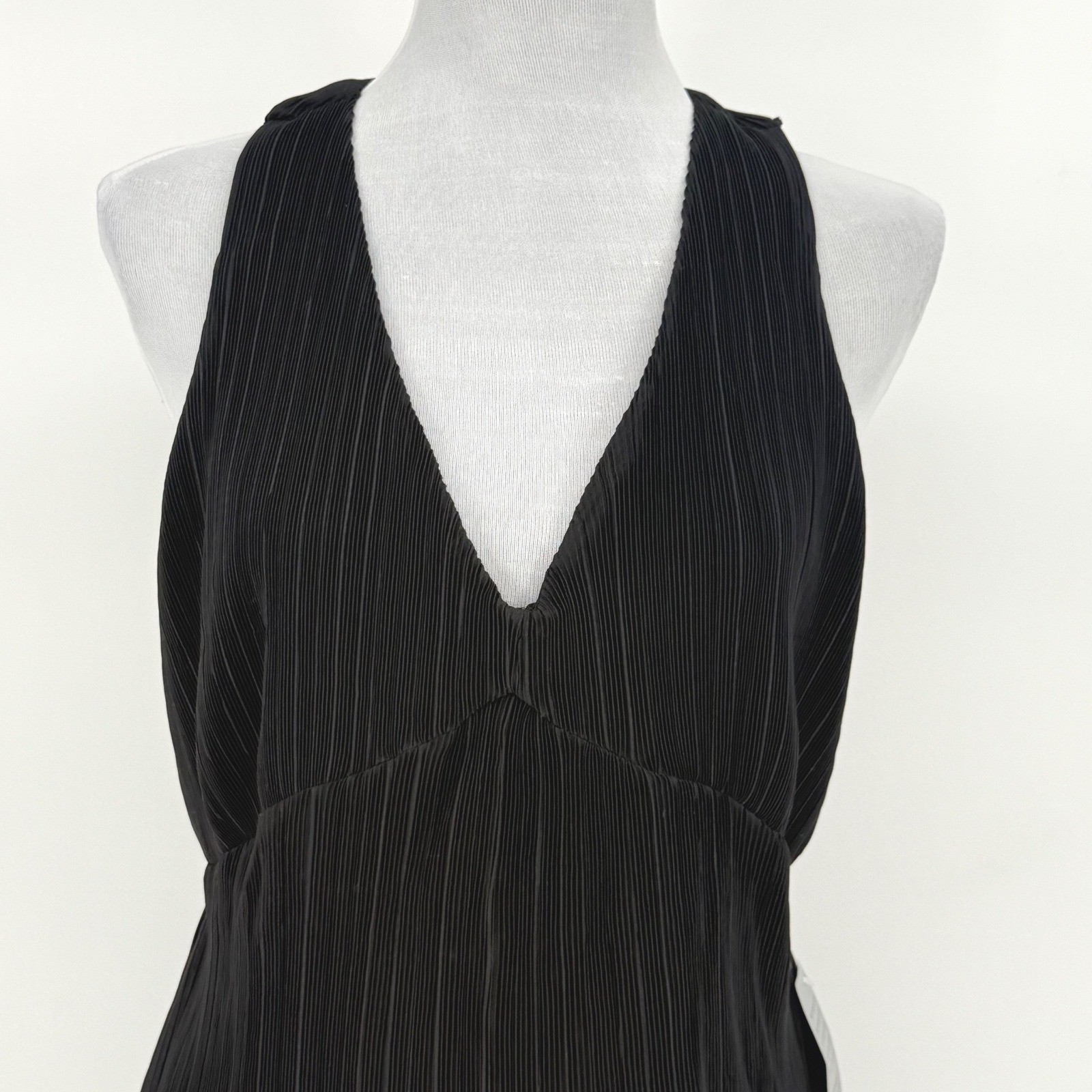 CIEBON Black Pleated Bias Cut Ruffle Mini Dress Size S NWT