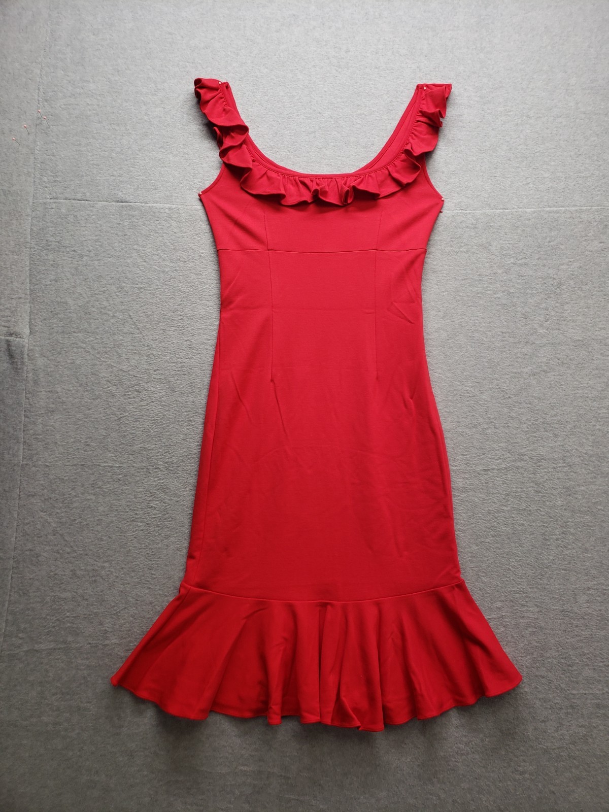 Venus Women Dress S Burgundy Ruffle Hem Scoop Neck Sleeveless Side Zipper Party