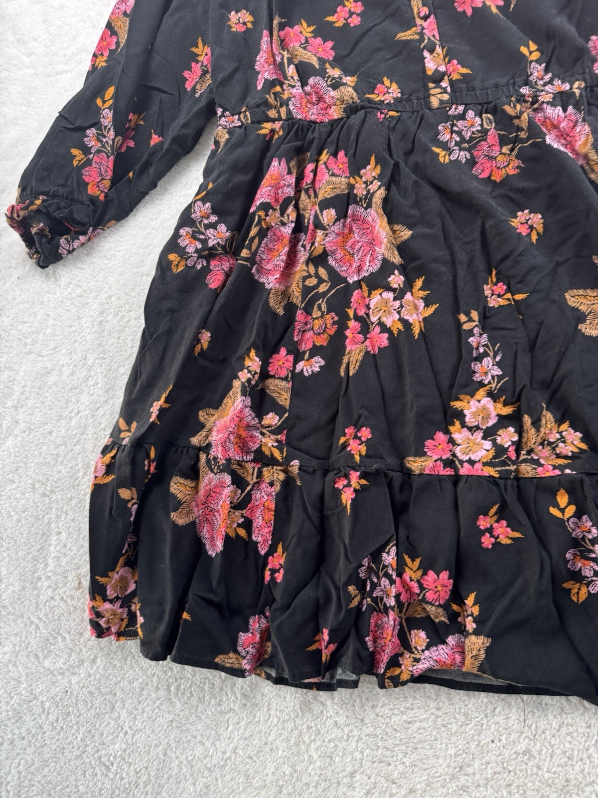 Torrid Plus Size 2 A-Line Black Pink Floral Lace Yoke V-Neck 3/4 Sleeve Dress
