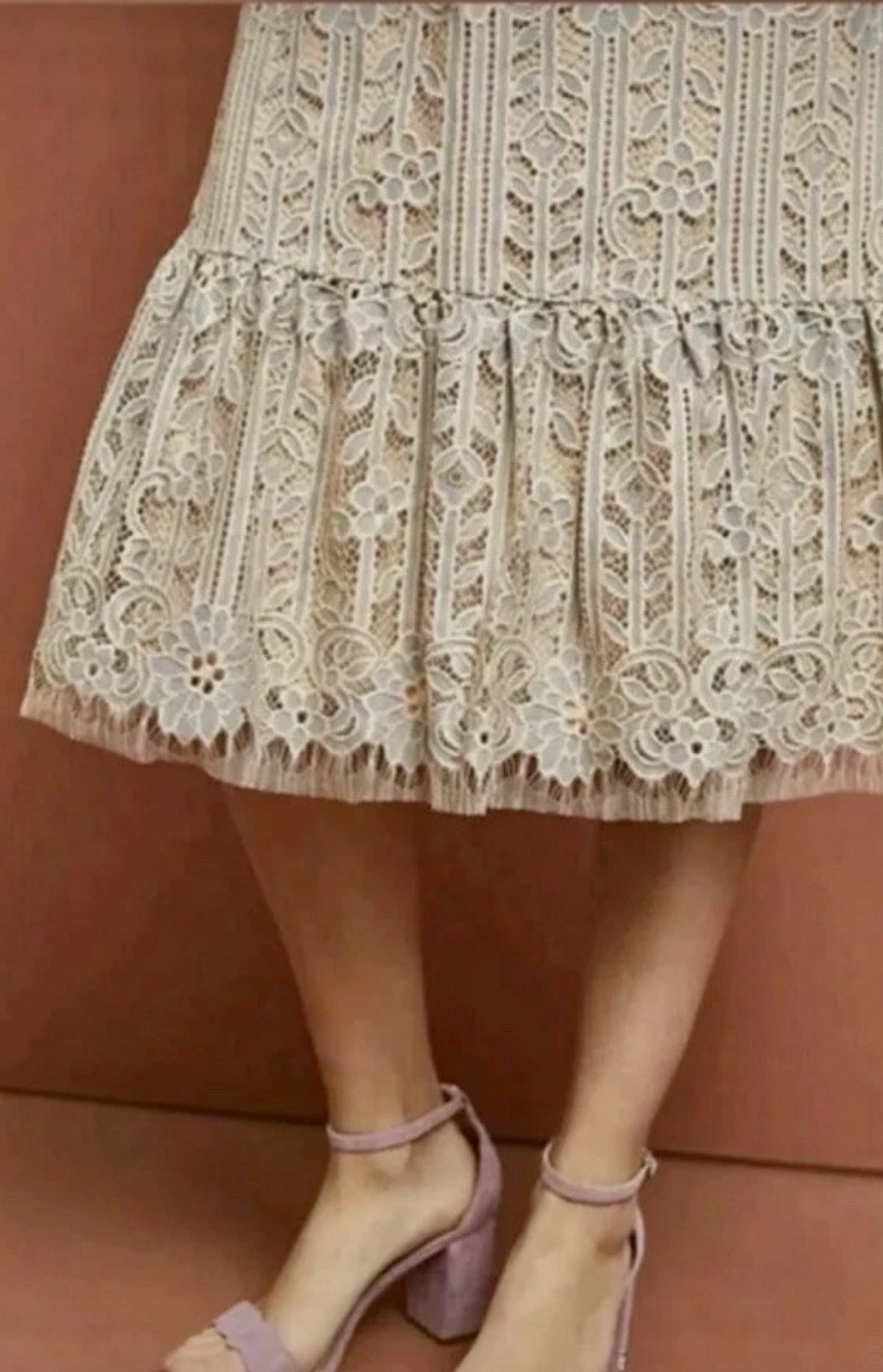 Anthropologie eri + ali Sz S Twilight Lace Midi Dress Lace Sheath Cream Mermaid