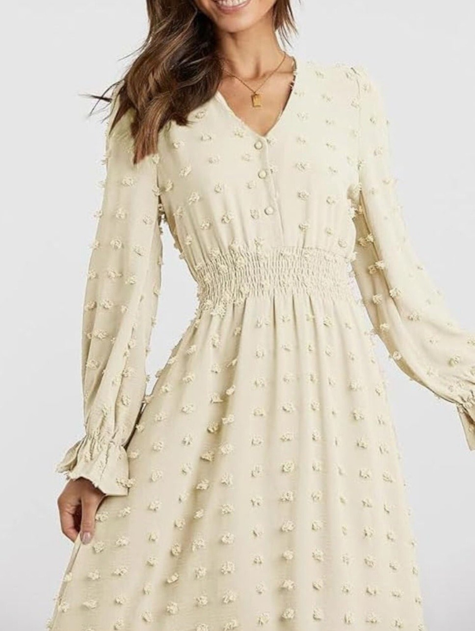 Bogo Swiss Dots Smocked Ruffle Maxi Dress Cream Size Small NWT RT$59