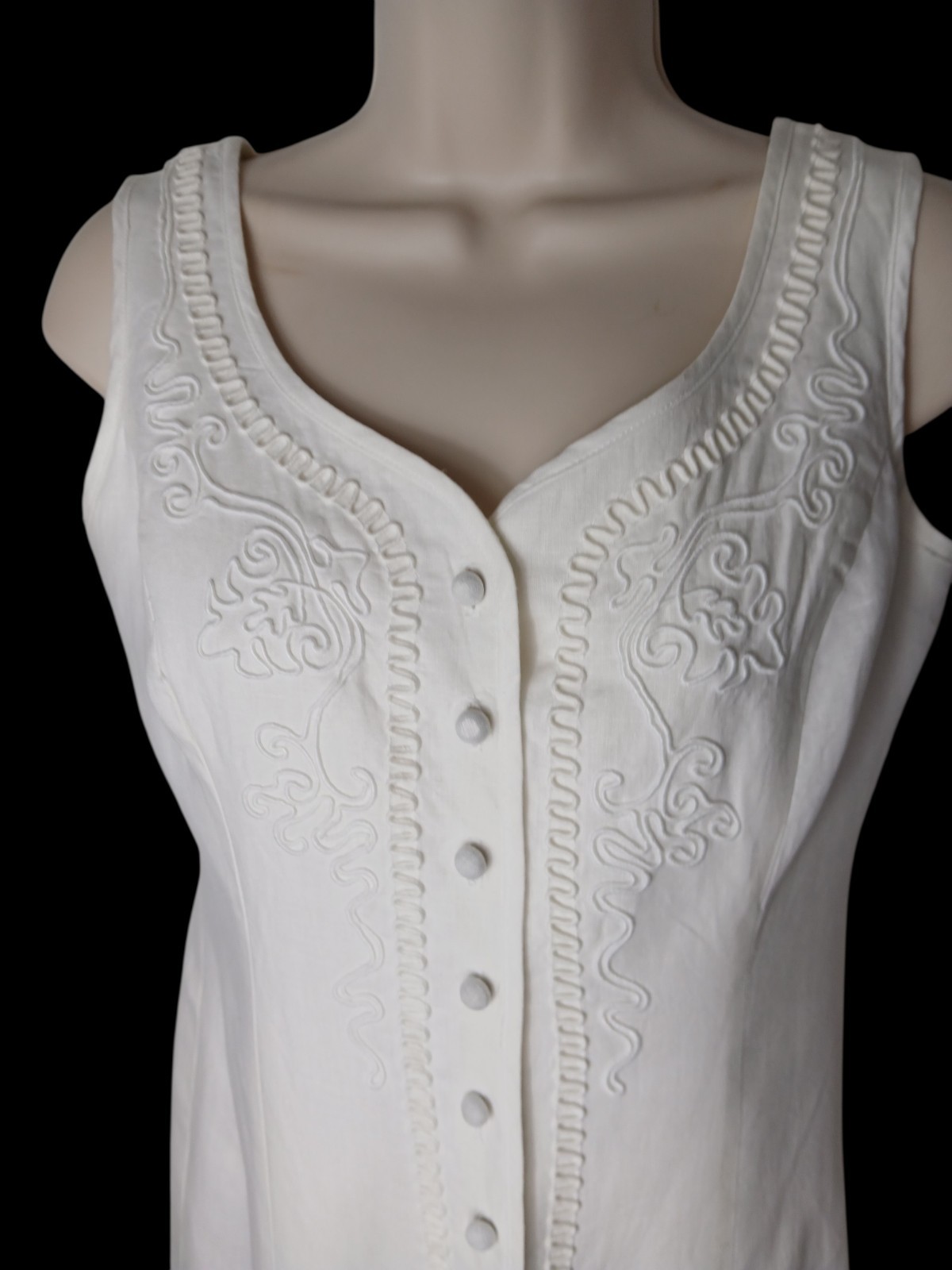 Womens Linen Dress 2 White Button Down Midi Embroidery Formal Coastal Preppy