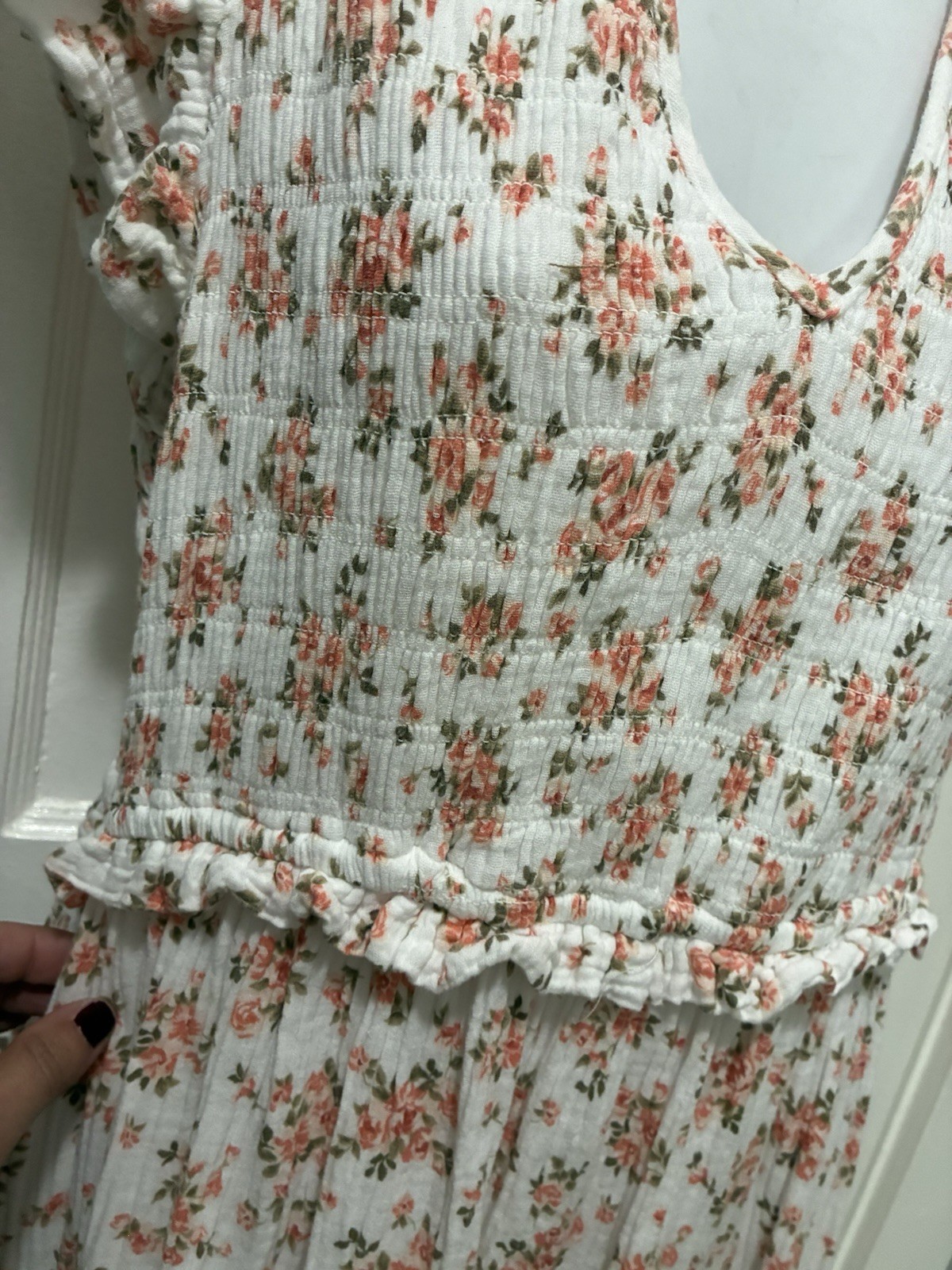 Cottage Core Pink Ditsy Rose Floral Smocked 100% Cotton Midi Dress XL