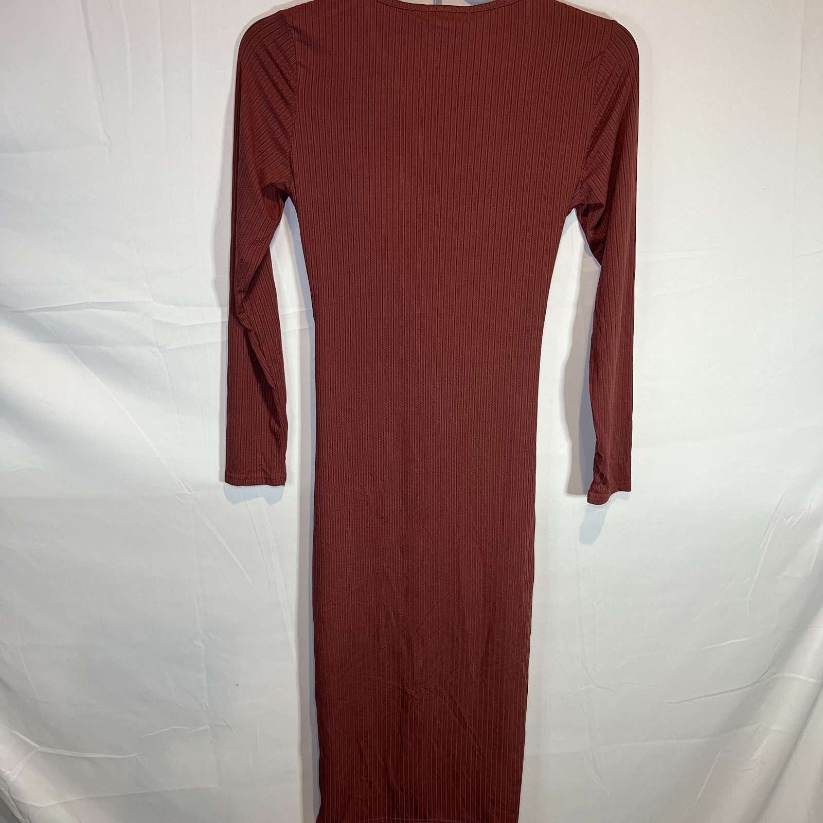 Shibever | Women’s Long Sleeve Midi V Neck Casual Dress | NWT | Medium Red Brown