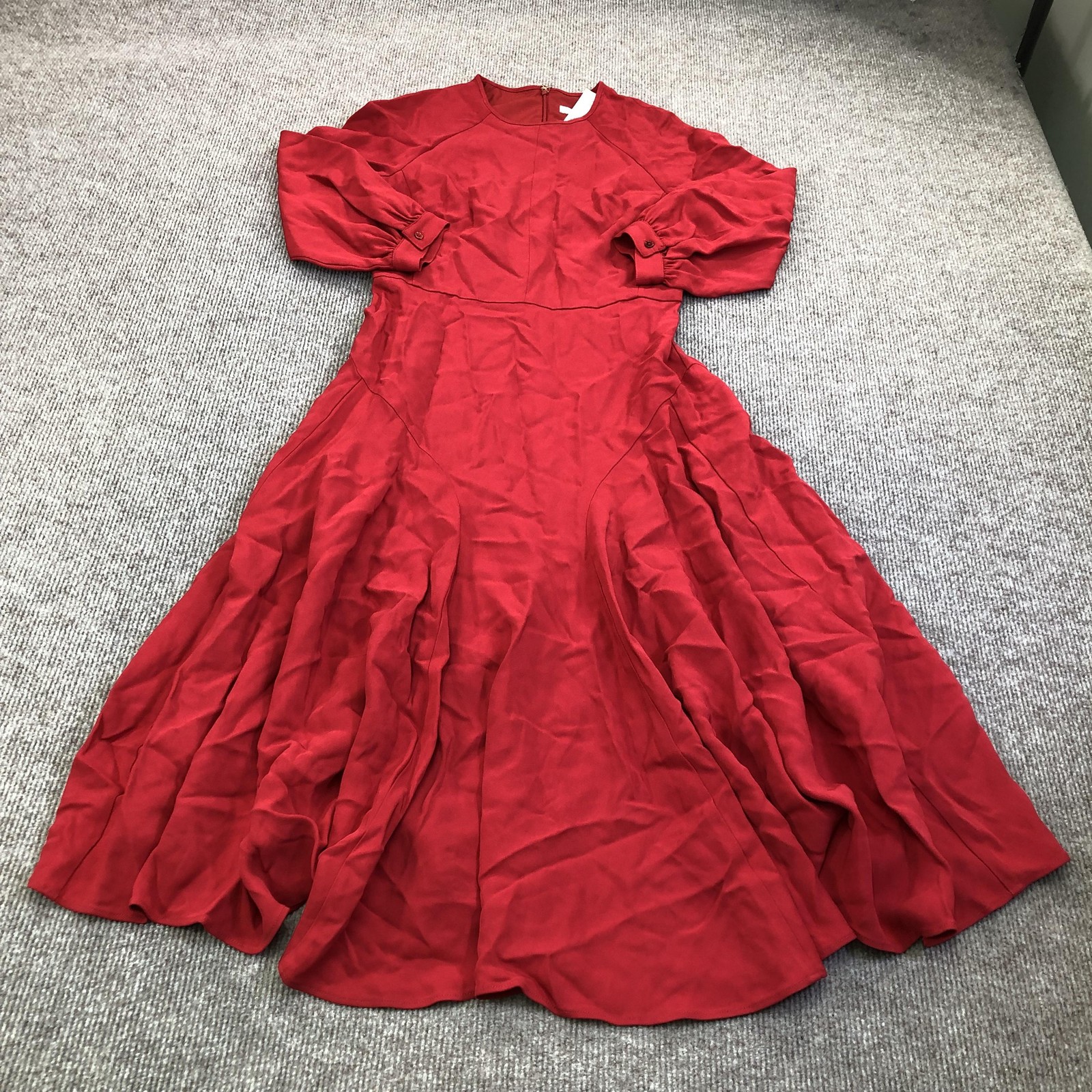 Brooks Brothers Dress Womens 2 Red Fit & Flare Puff Sleeve Midi Crepe Work