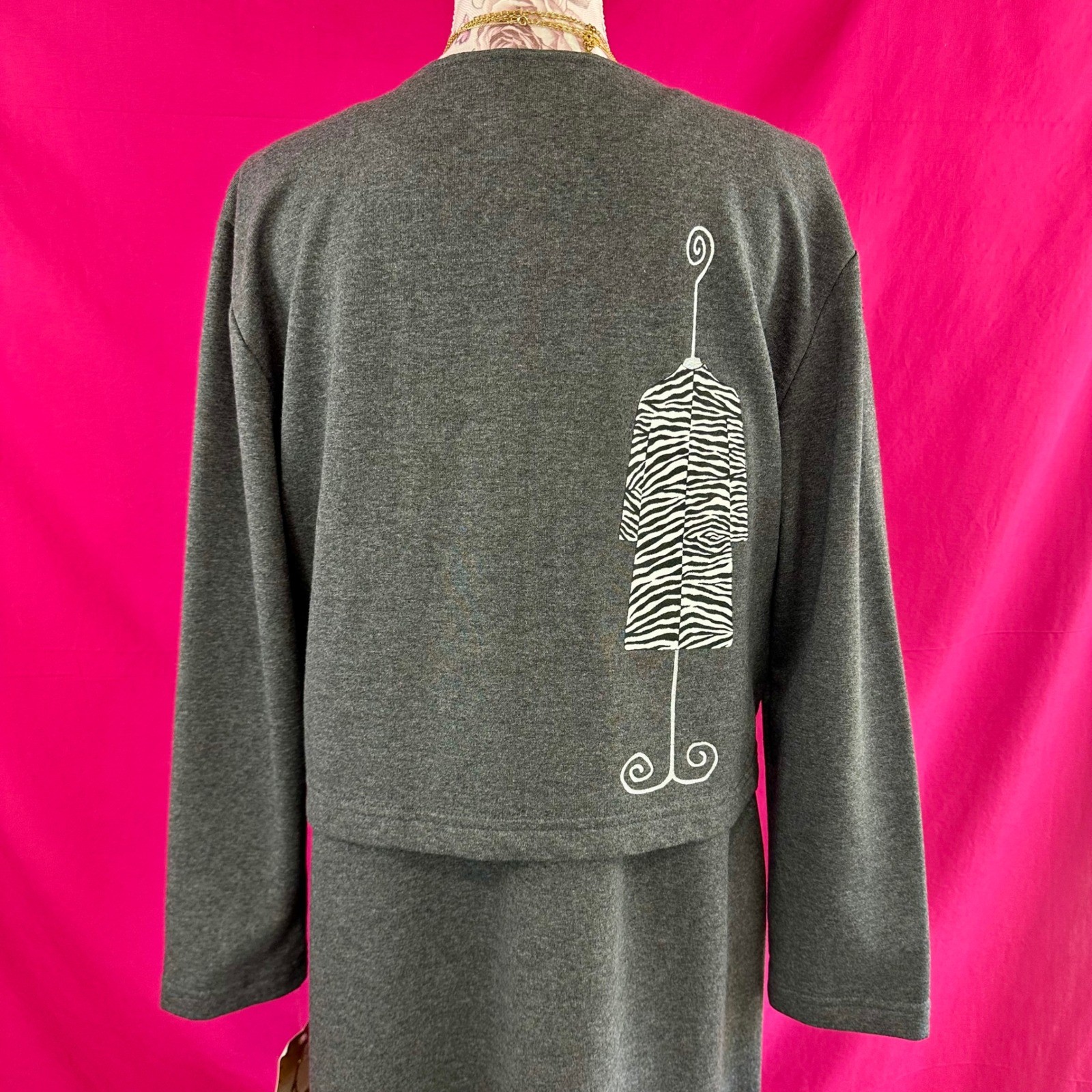 2 Piece Set Graphic Maxi Long Dress Cardigan Gray Fashion Artsy Novelty S Cite
