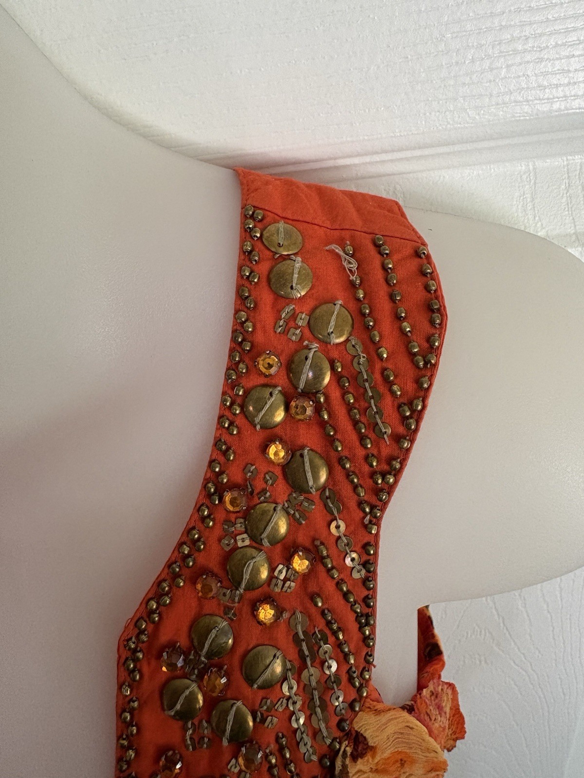 Y2K Alberto Makali Orange Abstract Beaded Studded V-Neck Sleeveless Mini Dress M