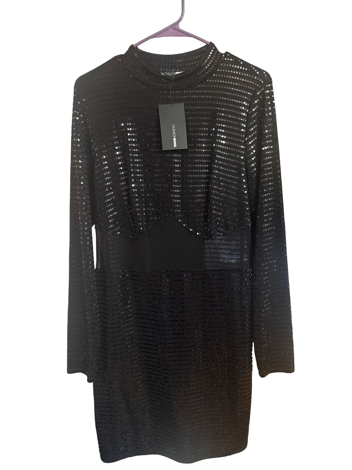 Fashion Nova Irreplaceable Metallic Long Sleeve Mini Dress
