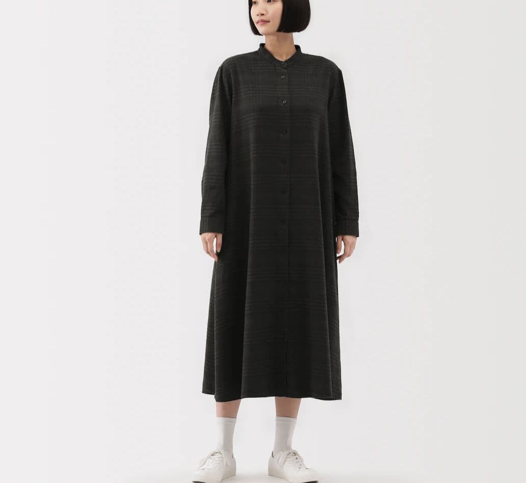New MUJI Flannel Stand Collar Dress