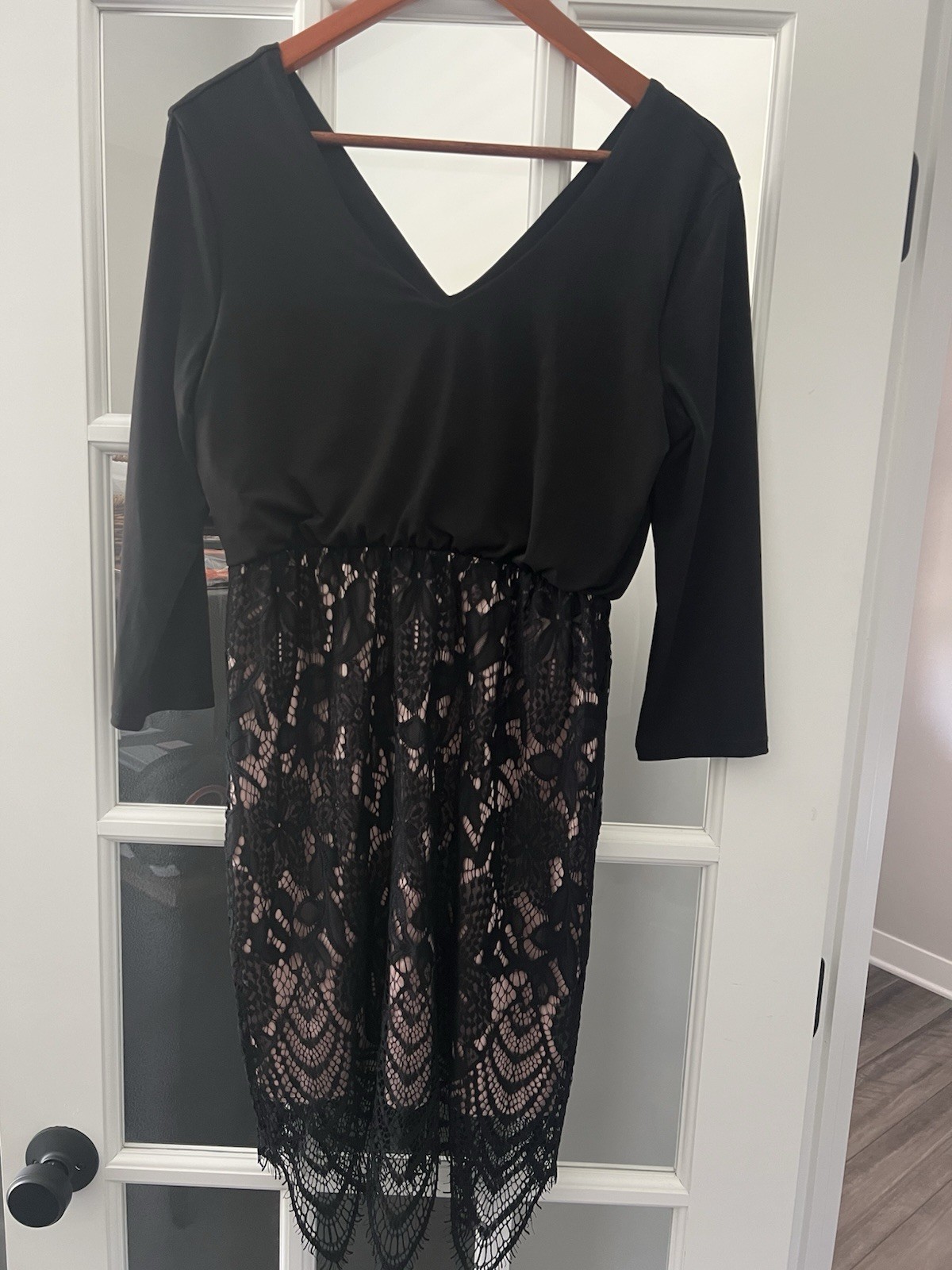 Maurice’s Black Long Sleeve V-Neck Dress Lace Accent Medium