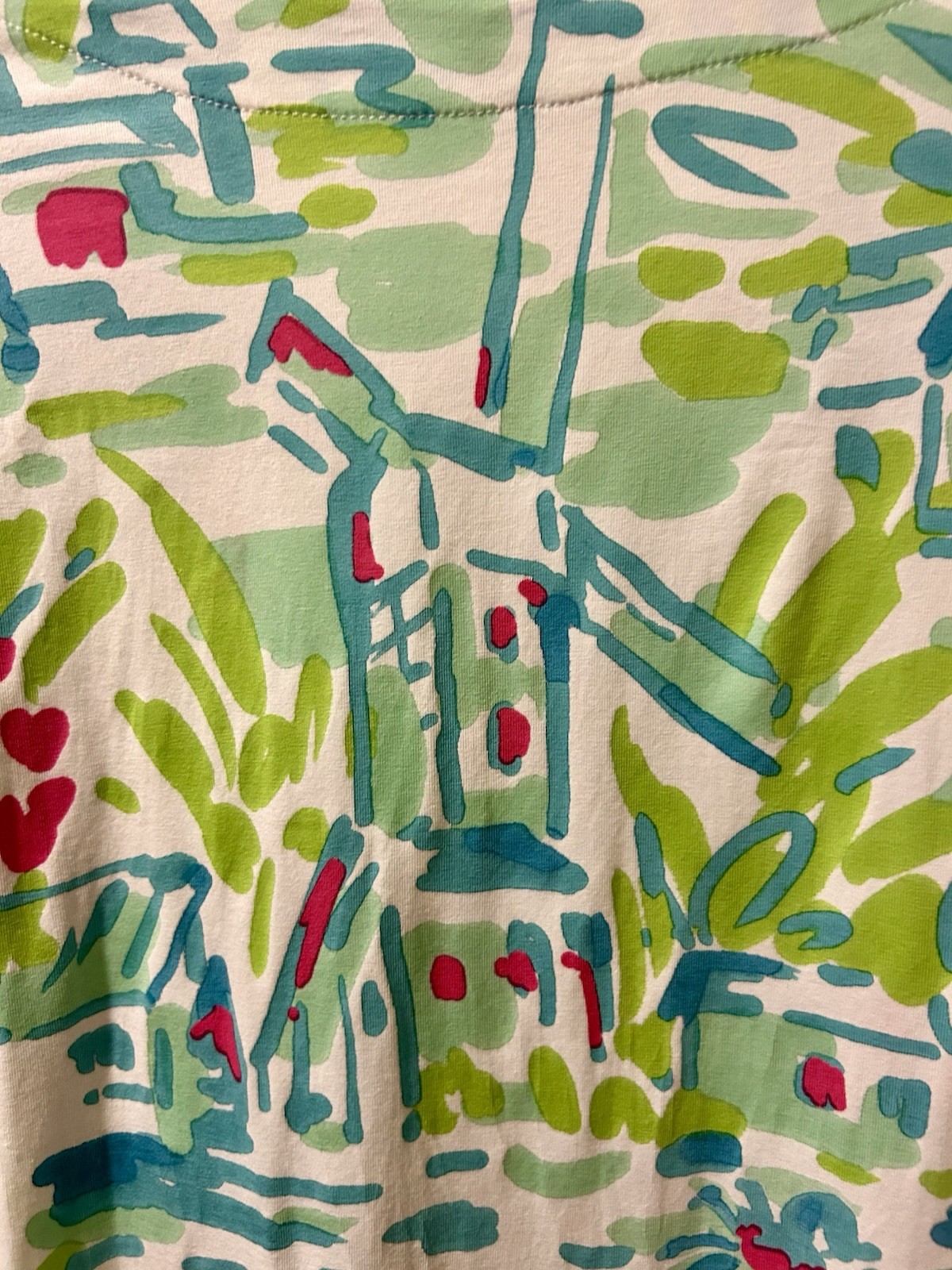 BARBARA GERWIT White Aqua Blue Green Pink Dress S Summer Holland Windmill Tulips