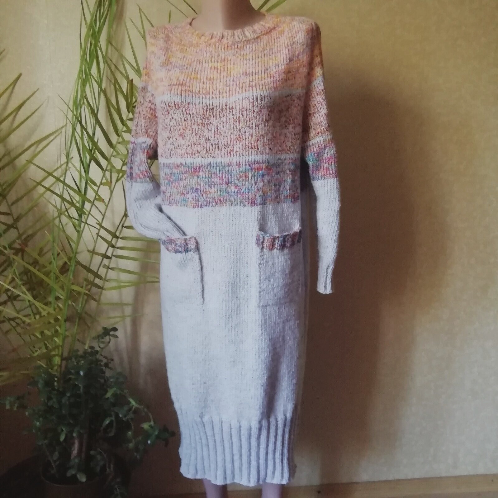 Women knitted dress-sweater wool mohair long sleeve Handmade knitwear warm robe