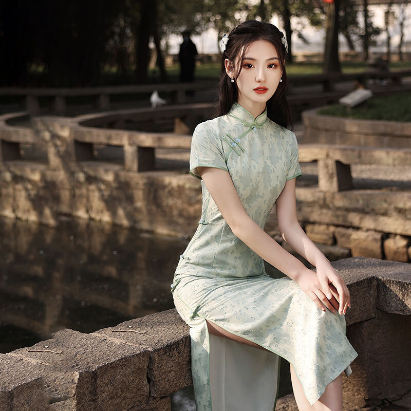 Elegant Modern Improved Cheongsam Dress Women Summer Qipao Mandarin Collar Party