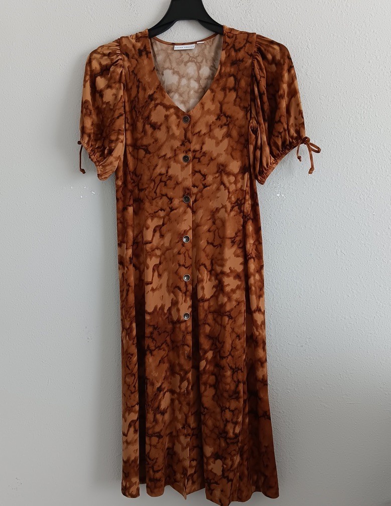 Susan Graver Regular Liquid Knit Elbow Sleeve Midi Dress , Caramel Sz XL a607358