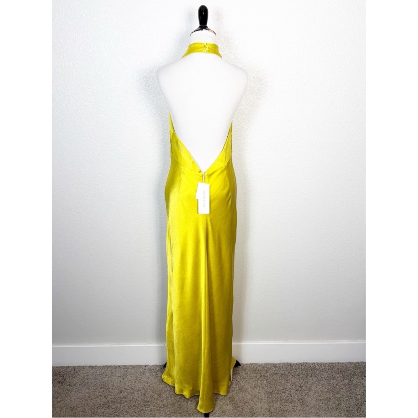 Shona Joy NWT Size 10 Sofia High Cowl Neck Open Back Maxi Dress Gown in Lime