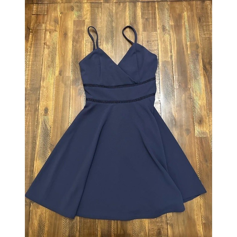 Francesca’s Juni & Ivy Skater Dress Small Navy Blue Lace Trim V-Neck Mini Dress