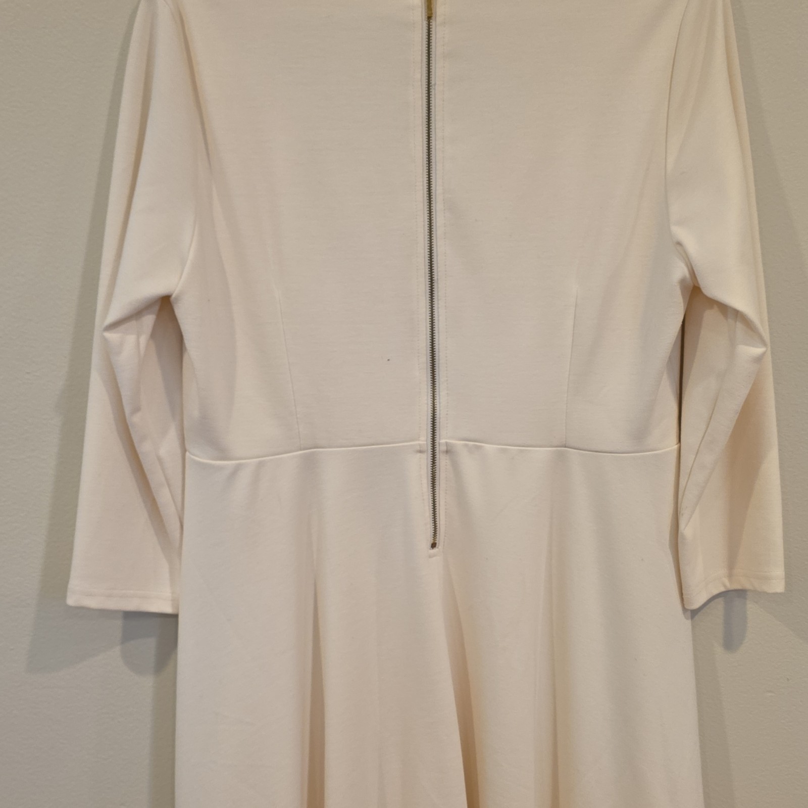 VENUS Ivory Solid Scoop Neck 3/4 Sleeve Fit & Flare Dress M Knee Zip