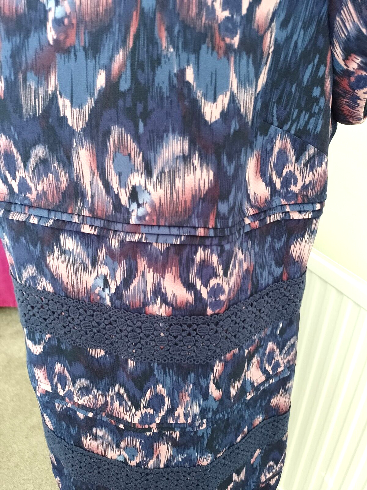 ROCHA, JOHN ROCHA-SPL OCCASION DRESS-LINED-PLEAT & CROCHET TRIM-WORN ONCE-UK 18.