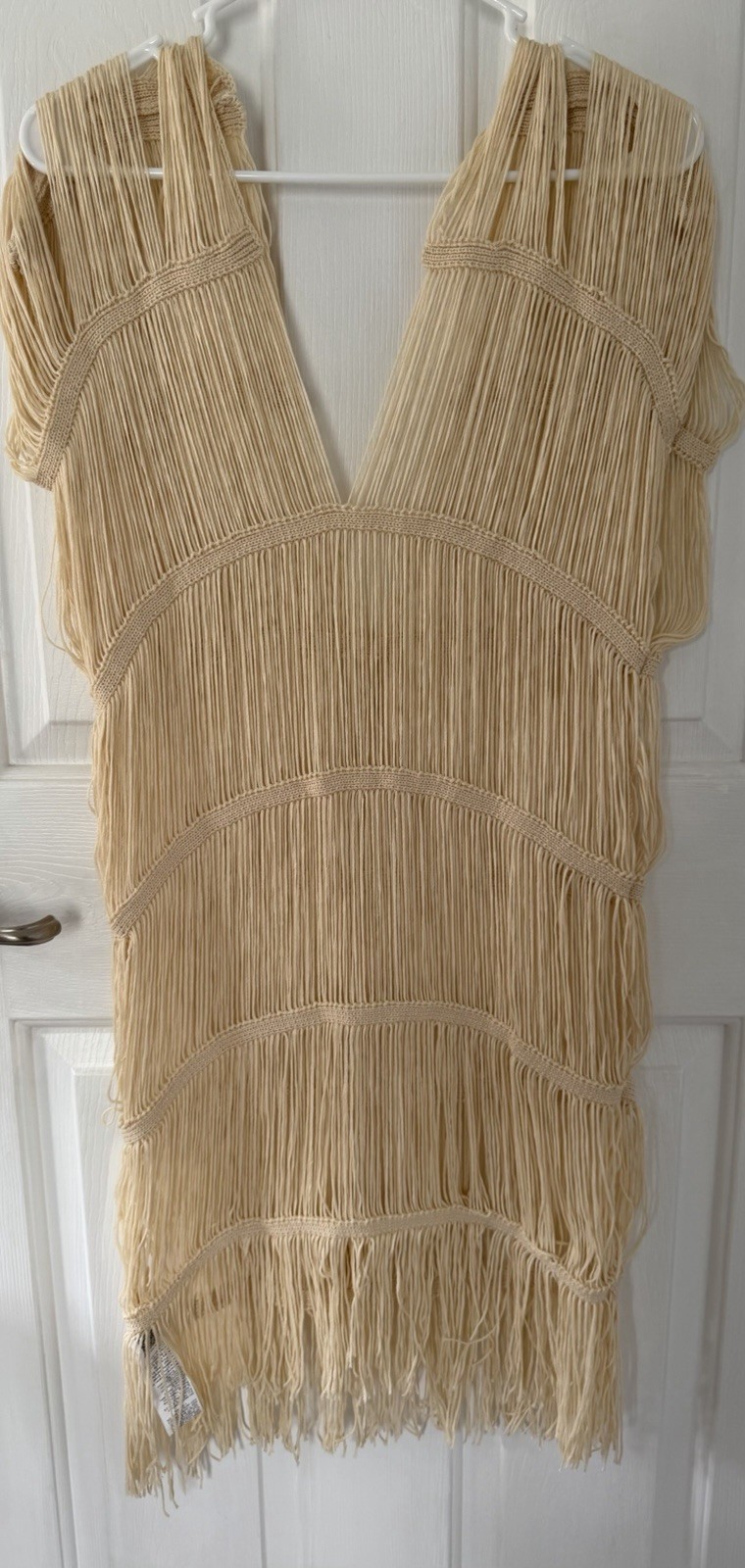 String Fringe Deep Vneck Plunging Dress Almond Color One Size Shein Boho Coverup