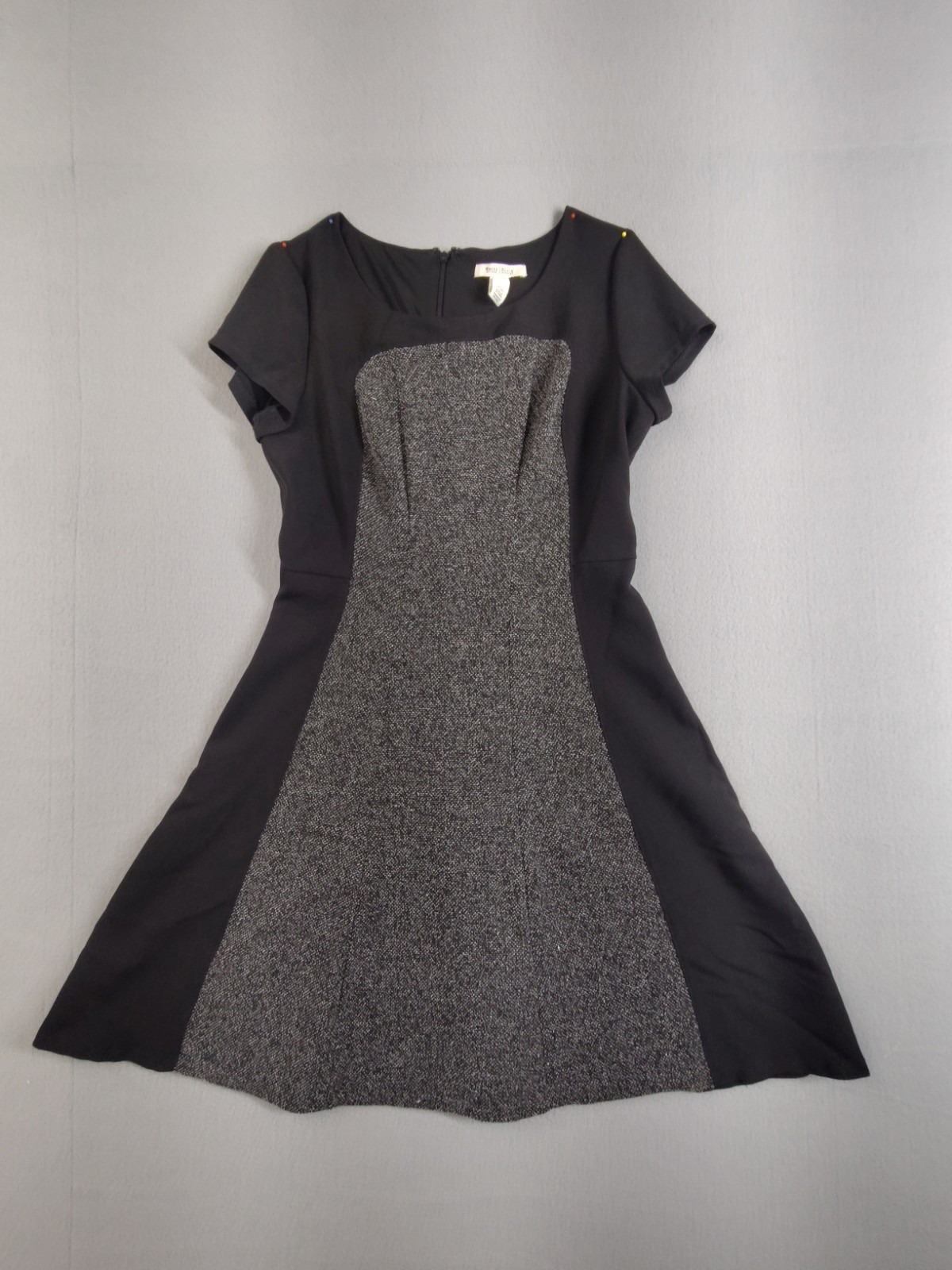 White House Black Market Women Dress 10 Black Gray Colorblock Fit & Flare Casual