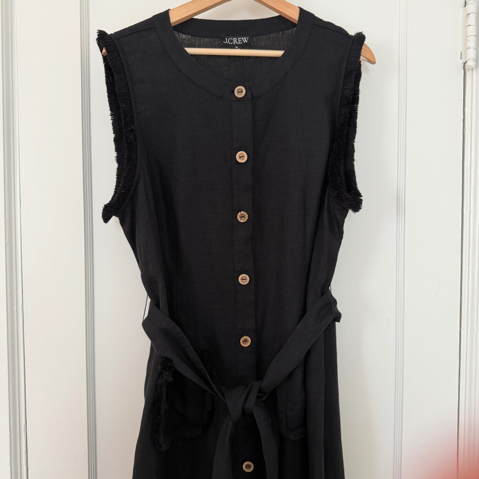 J Crew Black Linen Button Front Belted Midi/Maxi Shirtdress Sz XL: Preppy