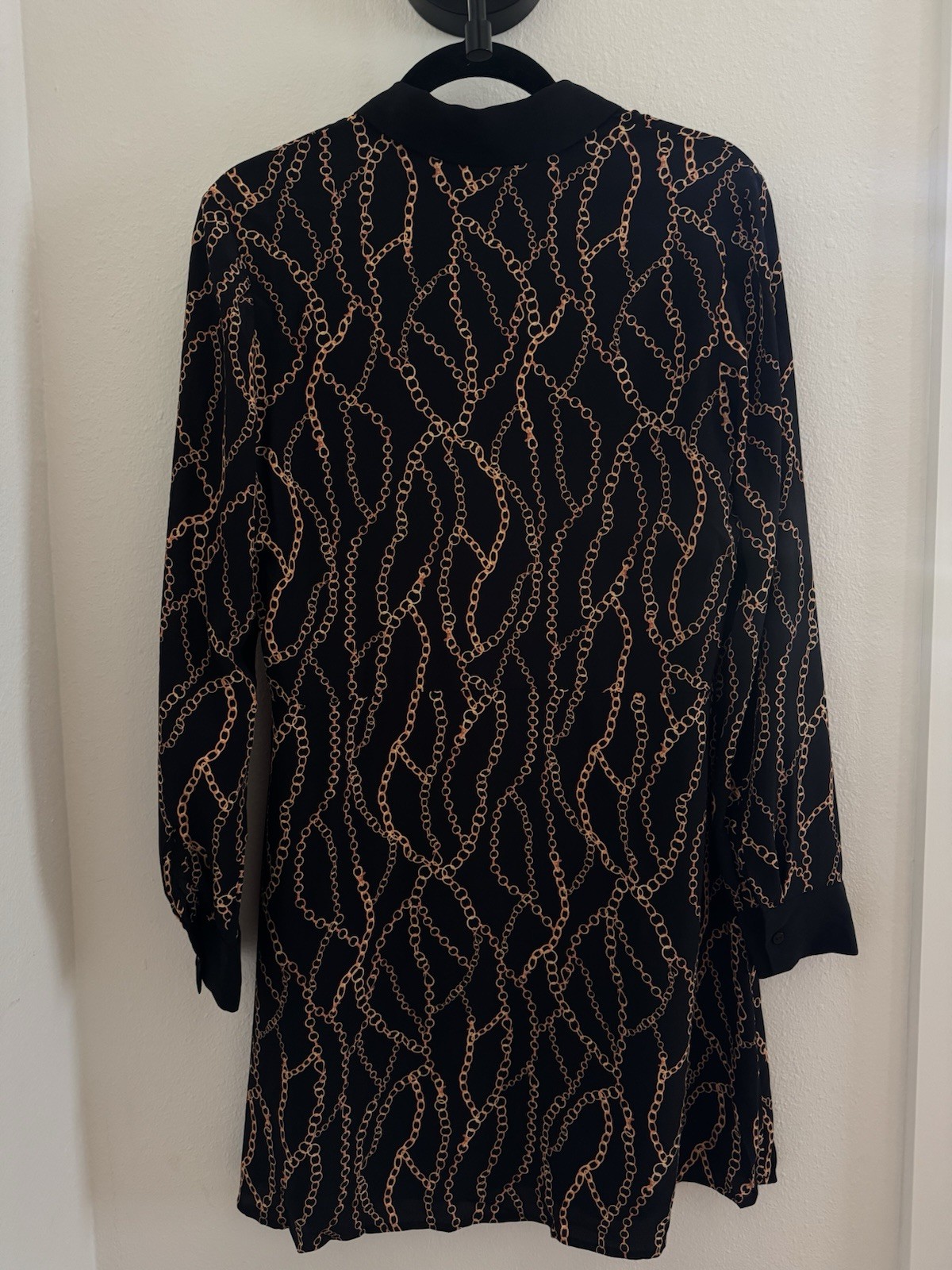 L’AGENCE Black/Gold Chain Print Silk Collared Long Sleeve Shirt Dress Size 6