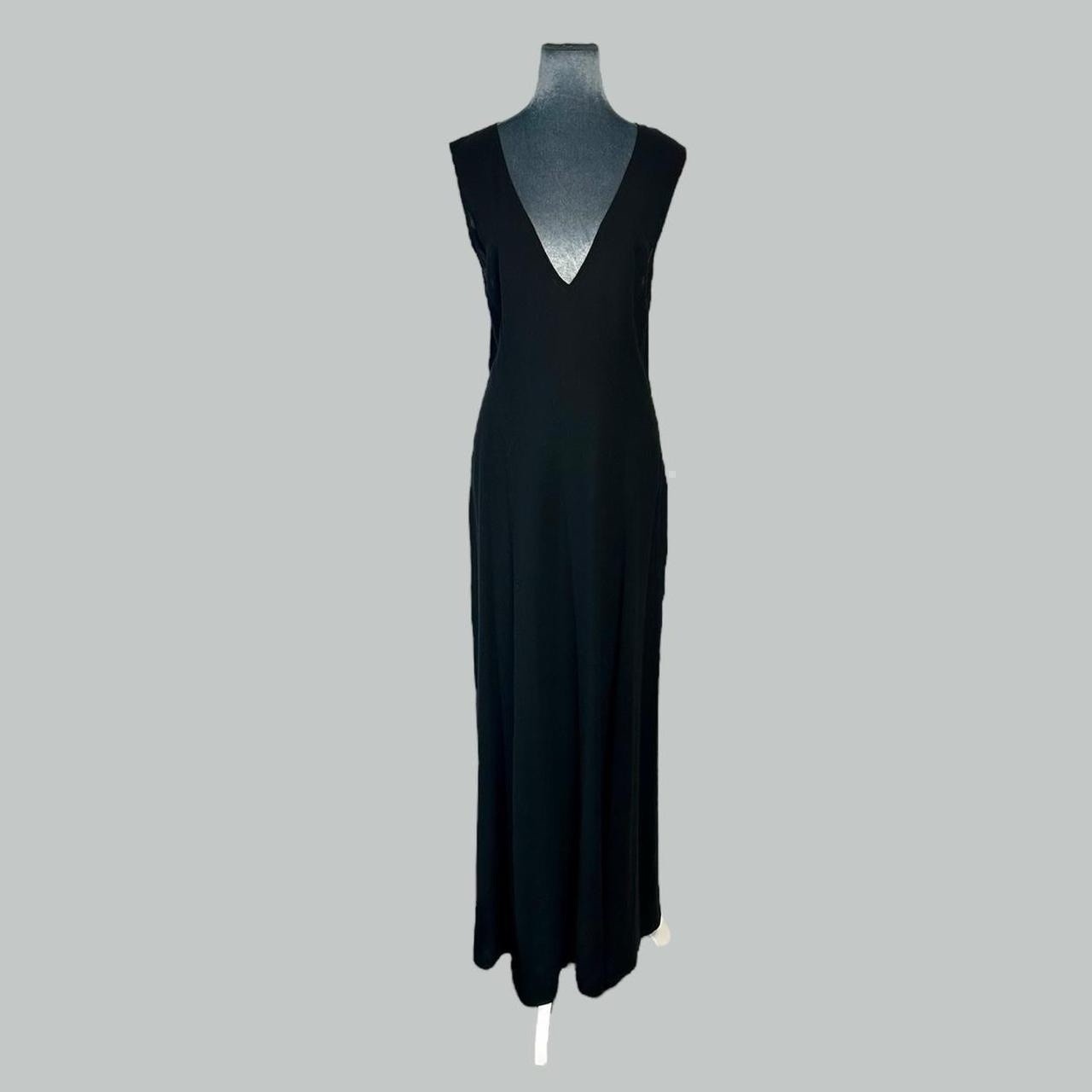 Vintage 90s DKNY 100% Wool Black Semi Sheer Lightweight Woven Long Maxi Dress 14