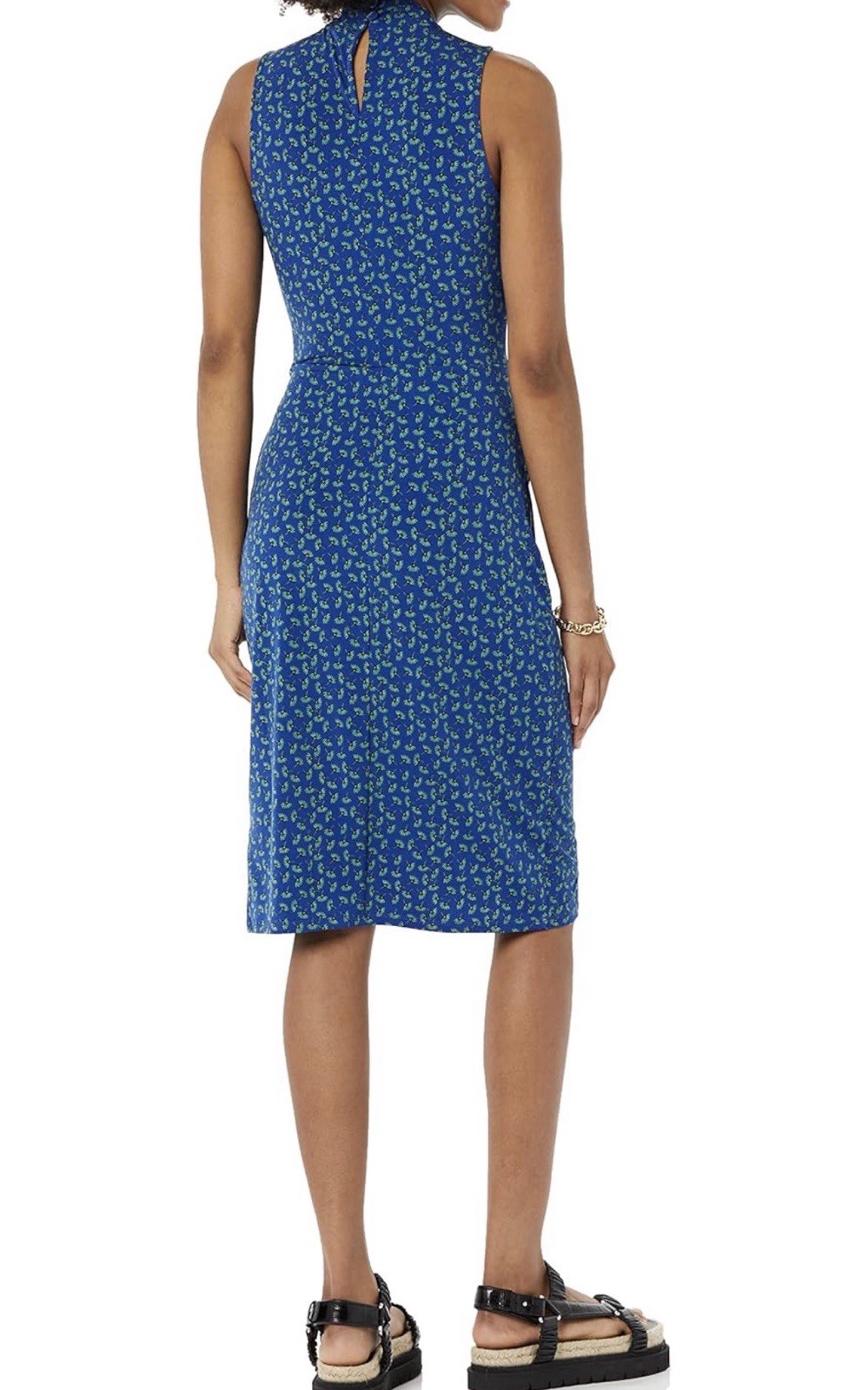 Amazon Essentials Floral Twist Front Sleeveless Sheath Dress Blue Green V-Neck M