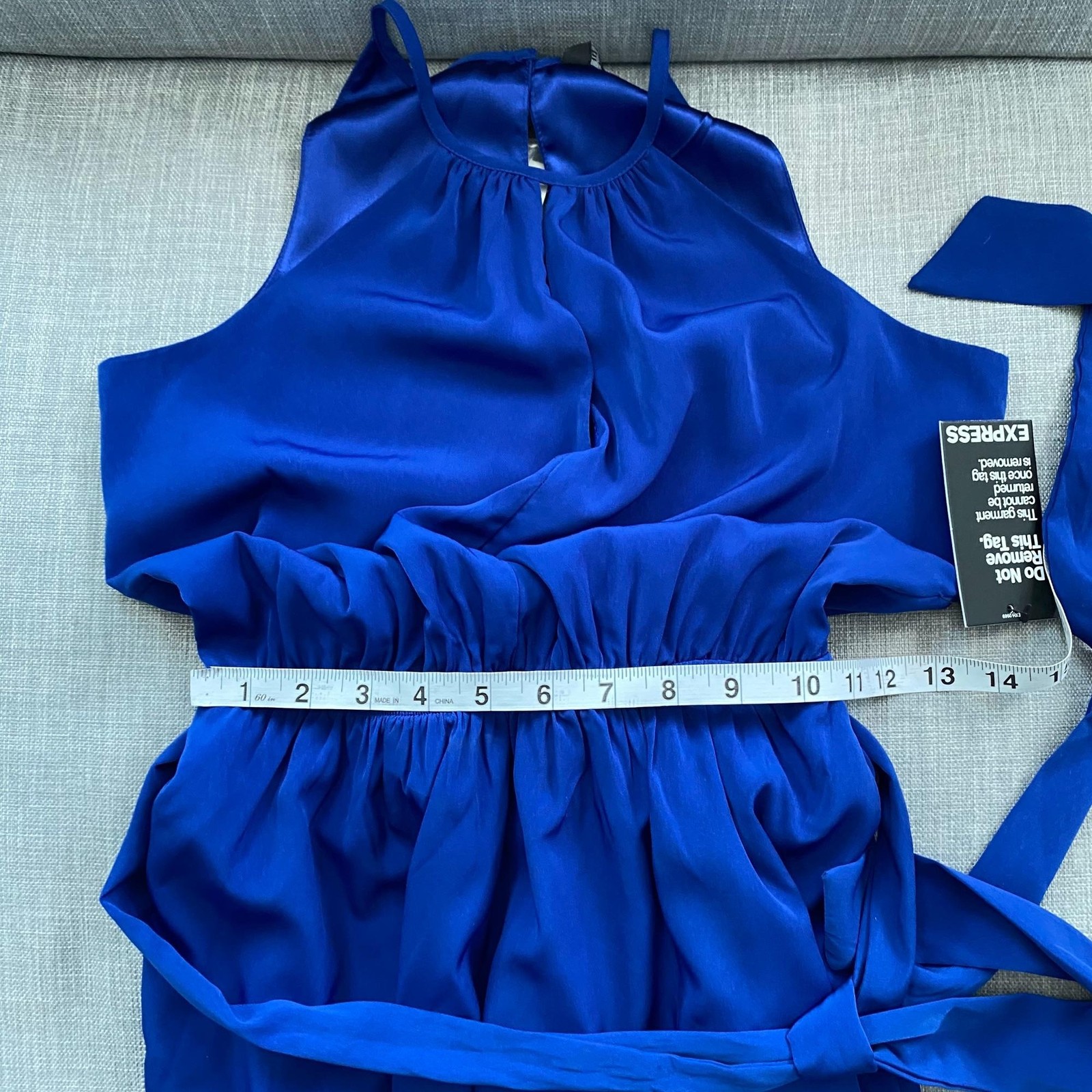 NWT Express Cobalt Blue Sleeveless Belted Dress Keyhole Neck Womens XS Party