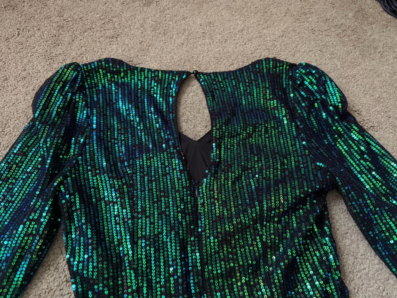 Women’s Size M Medium Kacy Kole Mardi Gras Green Blue Sequin Dress