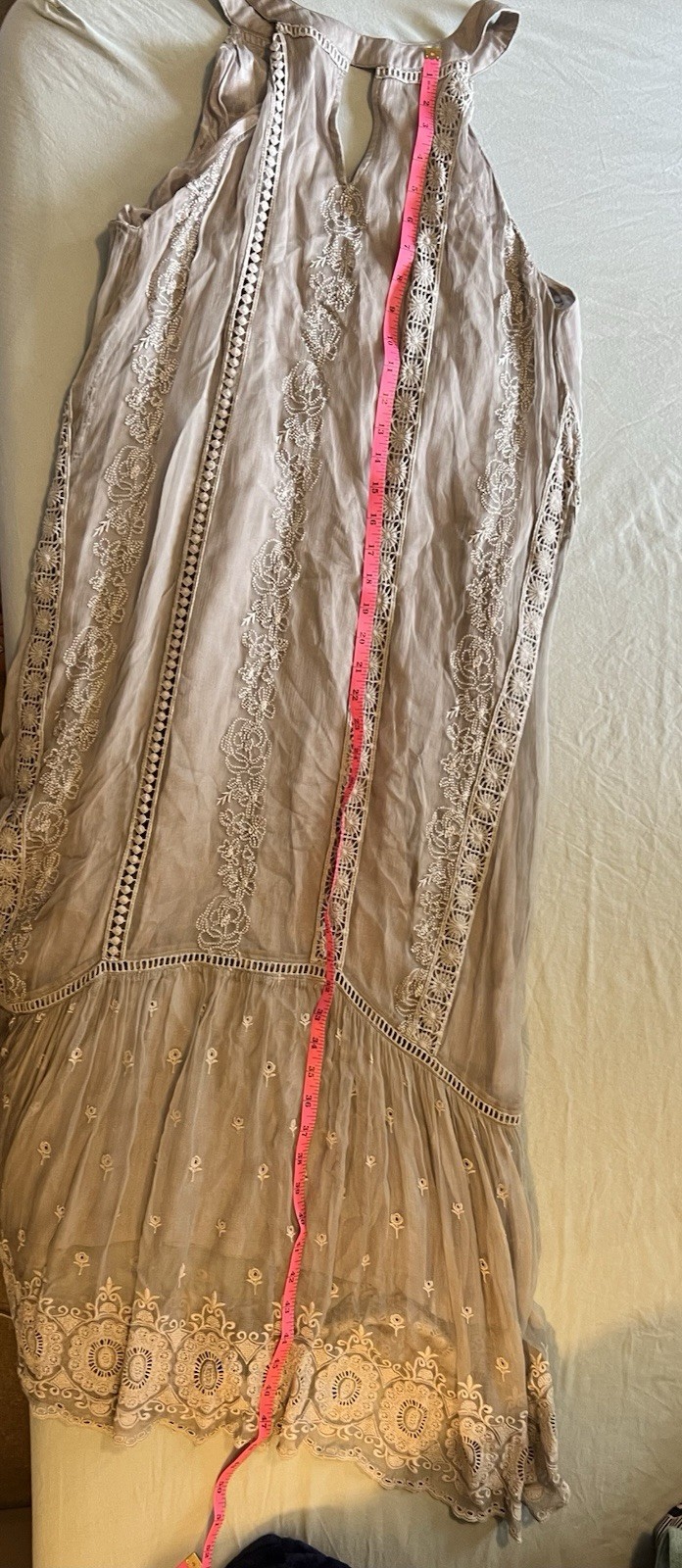Icy-gray Embroidered Boho Sundance Dress, Women’s Size 10, Sewn-in Lining